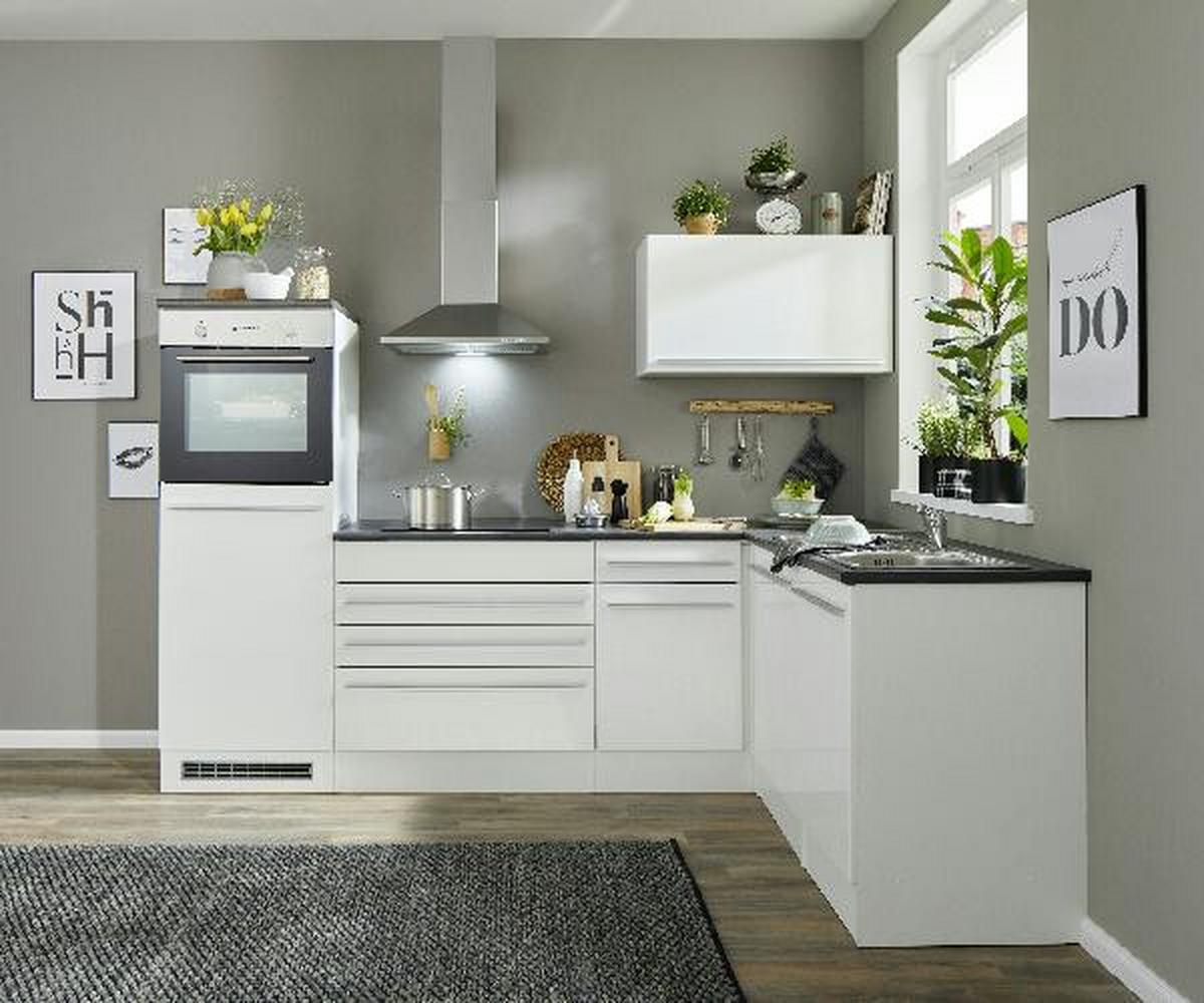 Eckküche Jazz mit Geräten ca.260x175cm Weiß Hochglanz - Weiß Hochglanz/Anthrazit, Basics, Holzwerkstoff/Kunststoff (260/175cm) - P & B