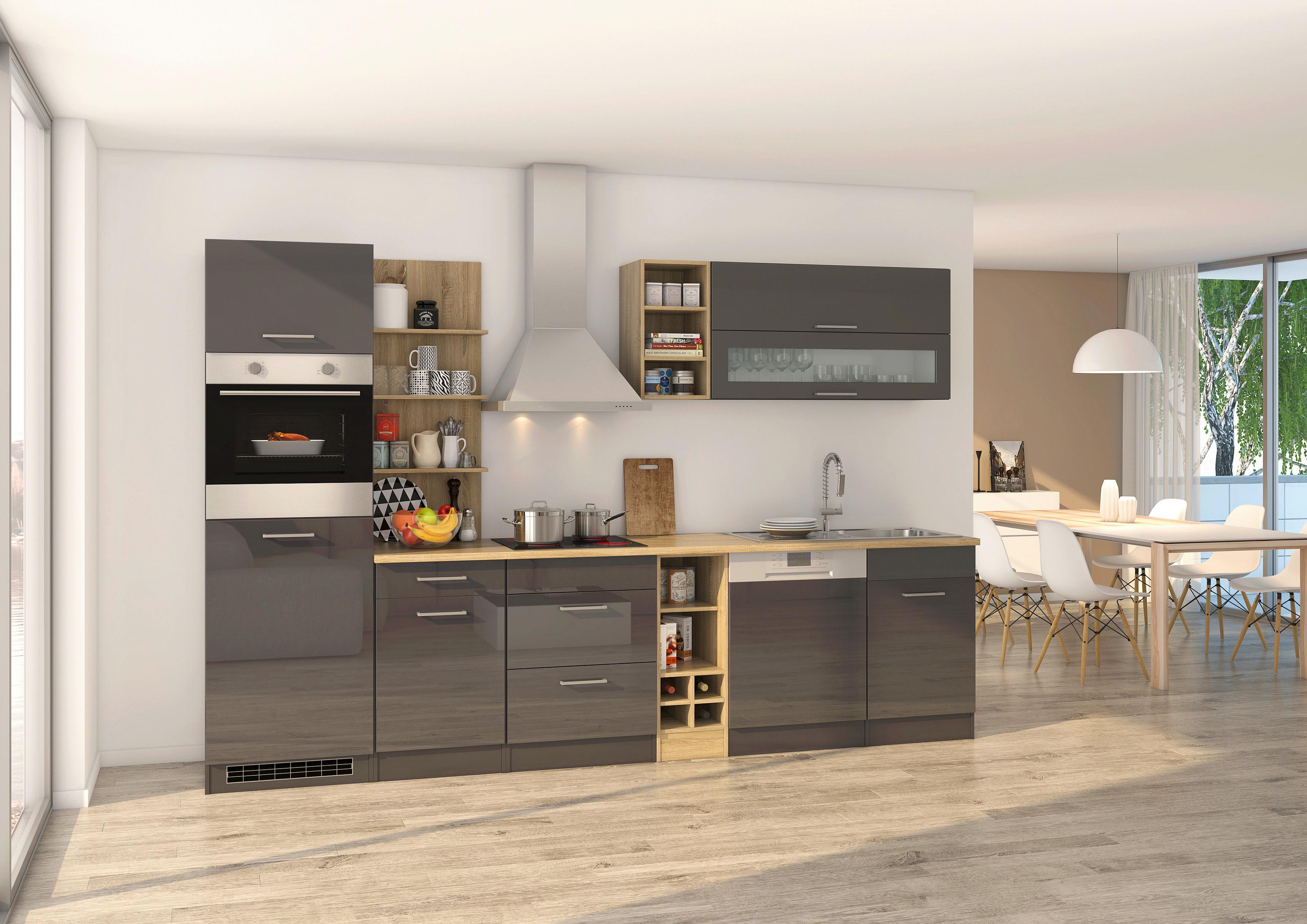 Küchenleerblock Mailand o. Geräte Graphitfarben - Silberfarben/Graphitfarben, MODERN, Holzwerkstoff/Metall (310cm) - Held