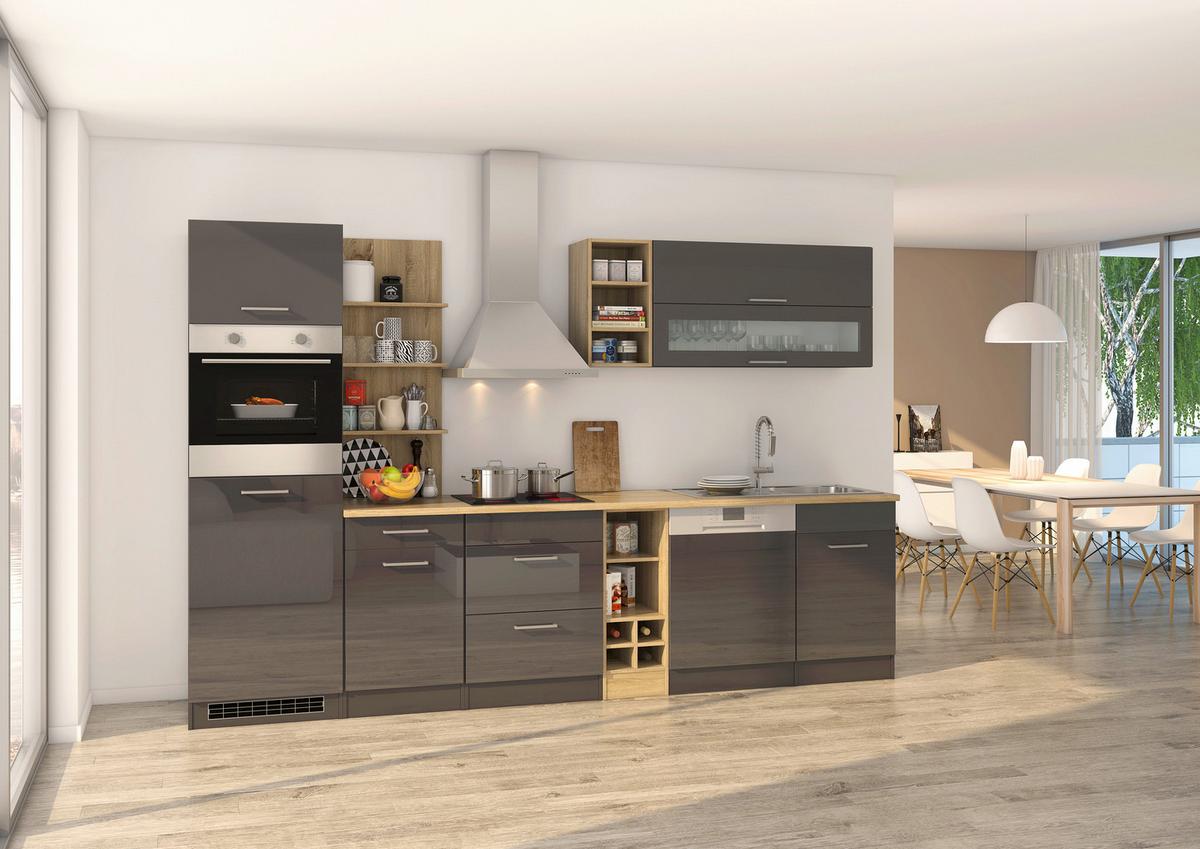 Küchenleerblock Mailand o. Geräte Graphitfarben - Silberfarben/Graphitfarben, MODERN, Holzwerkstoff/Metall (310cm) - Held