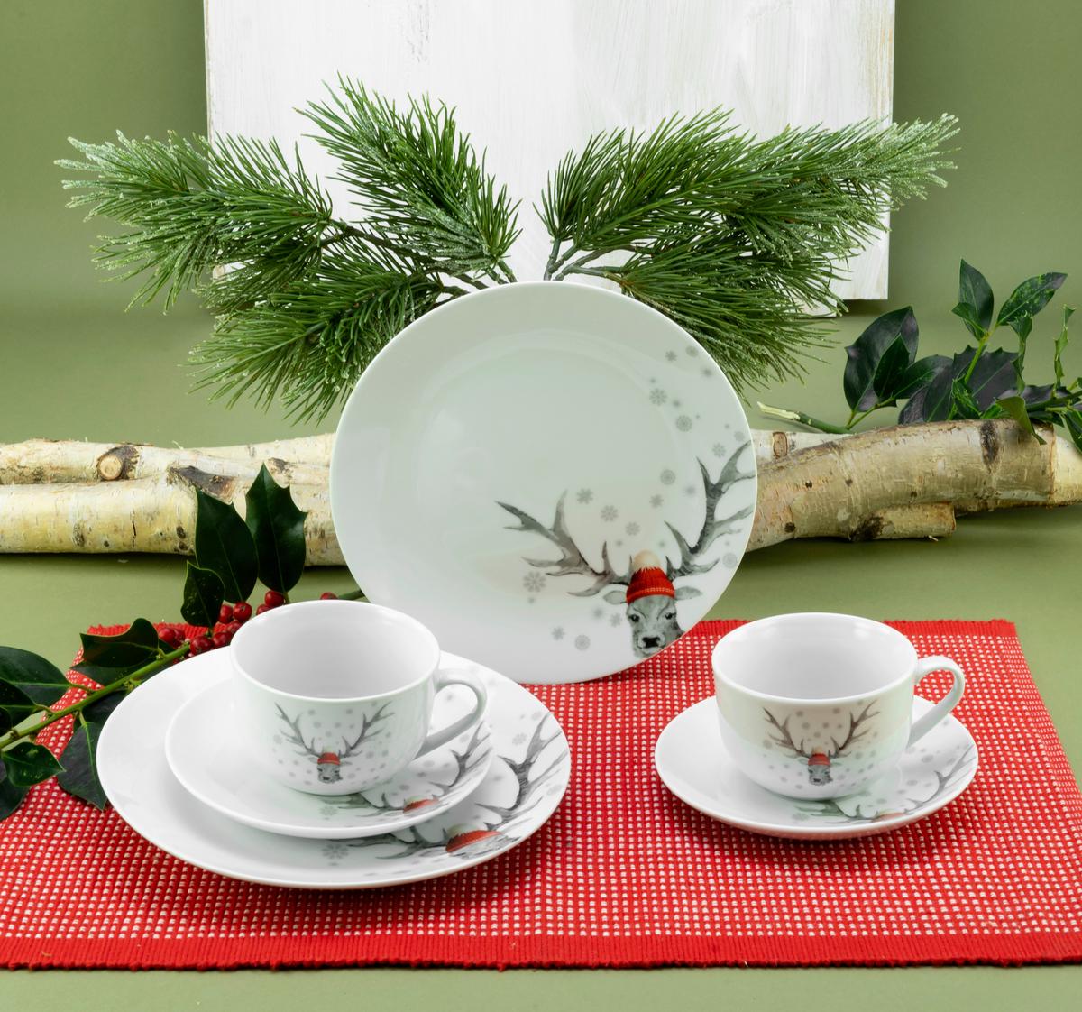 Kombinirani Servis Christmas Reindeer, 18-Delni - večbarvno, Basics, keramika