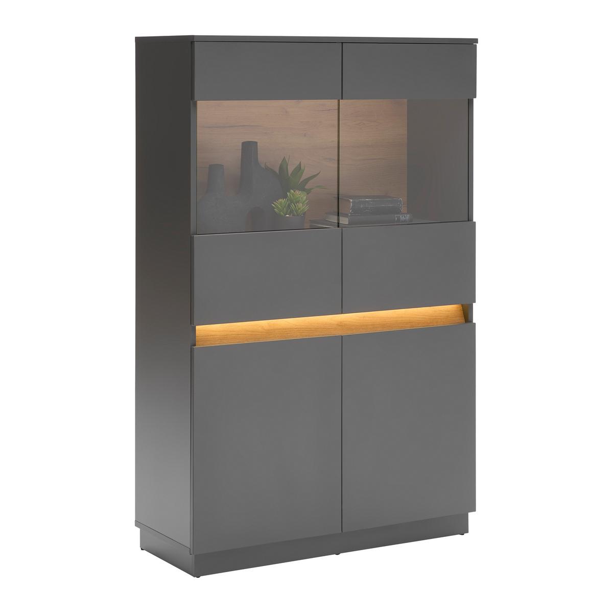 Highboard Samu Anthrazit/Eichefarben - Eichefarben/Anthrazit, MODERN, Glas/Holzwerkstoff (90,2/140/35cm) - Mömax