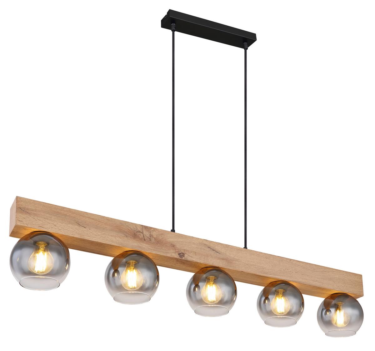 Svjetiljka Viseća 15656-5h Moitas - prirodne boje/crna, Natur, staklo/drvni materijal (115/15/120cm) - Globo