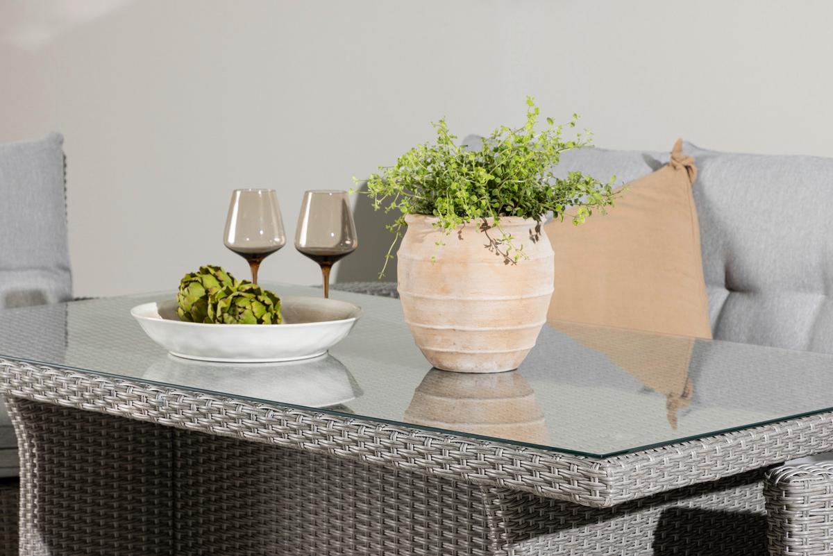 Dining-Loungeset Brentwood Grau, Kunststoffgeflecht - Grau, KONVENTIONELL, Glas/Kunststoff - Gardenson