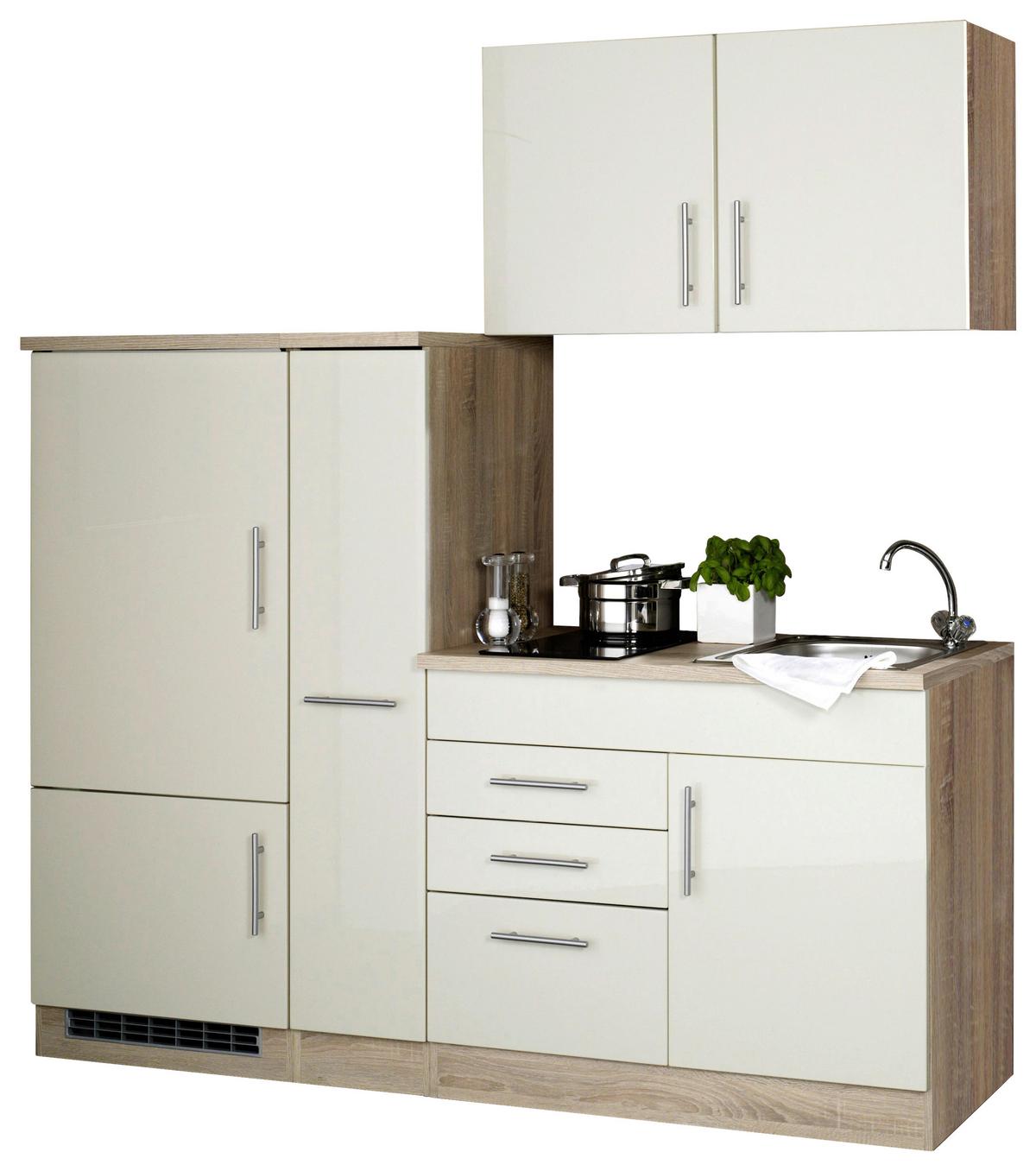 Küchenblock Toronto II m. Geräten Creme - Chromfarben/Eichefarben, MODERN, Holzwerkstoff/Metall (190cm) - Held