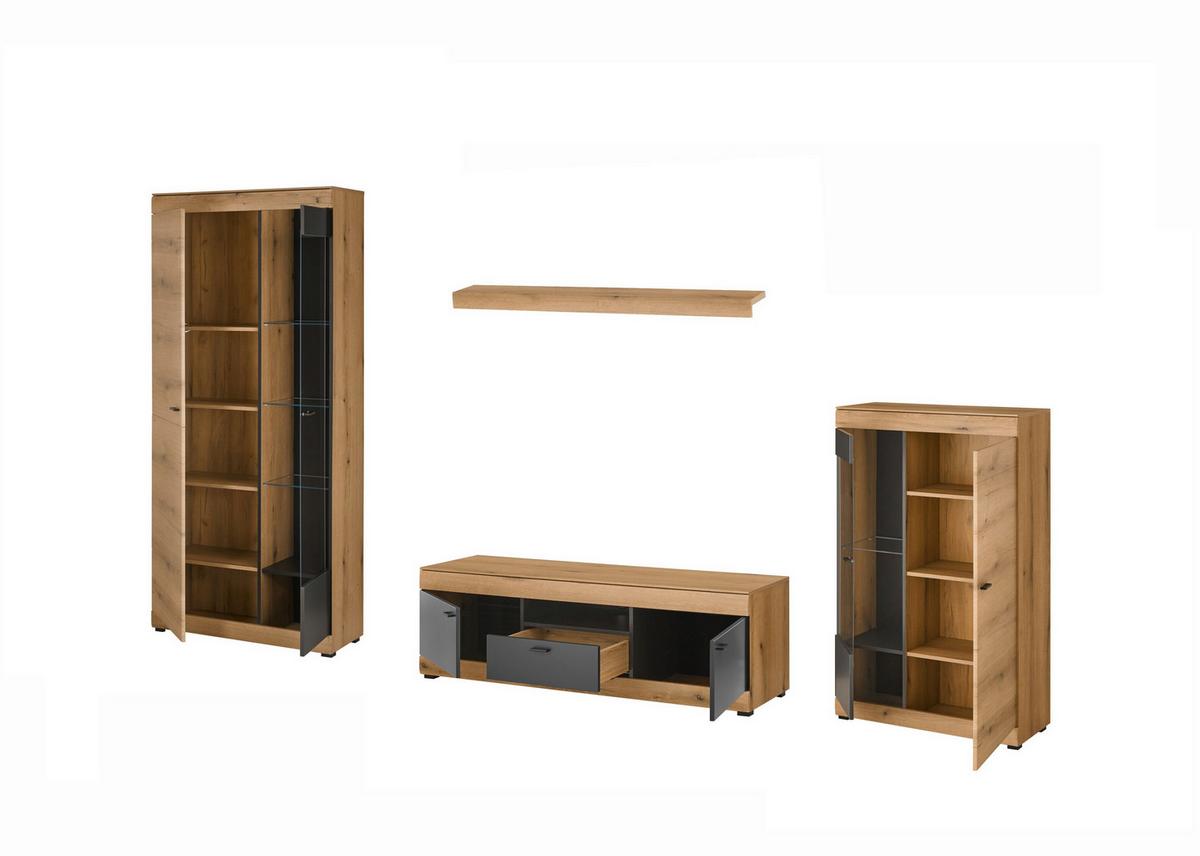 WOHNWAND SOLETO - Eichefarben/Graphitfarben, Design, Glas/Holzwerkstoff (350/201/45cm) - MID.YOU