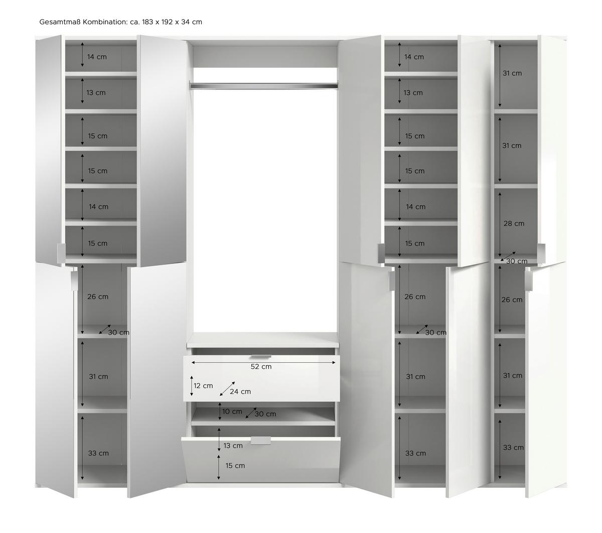 Ormar S Klasičnim Vratima Projekt X - bijela visoki sjaj, Moderno, staklo/drvni materijal (183/193/34cm) - Modern Living