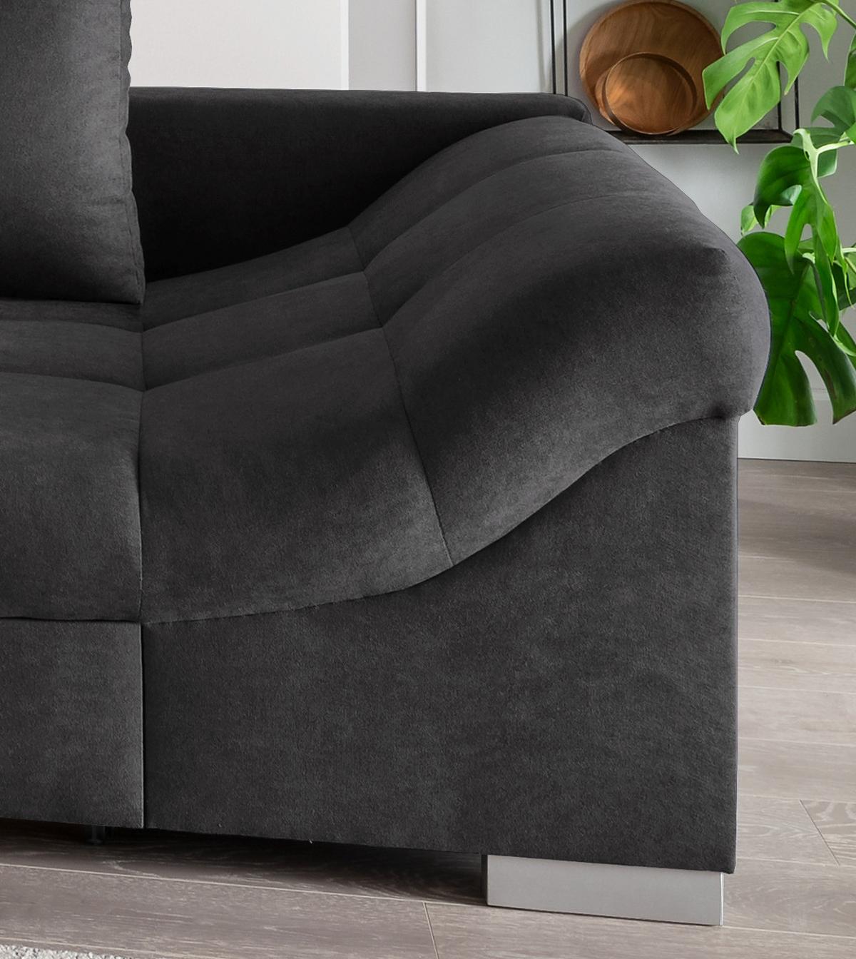Wohnlandschaft Alvito Schwarz Nylon/Mikrofaser - Silberfarben/Schwarz, Design, Holz/Textil (202/298cm) - MID.YOU