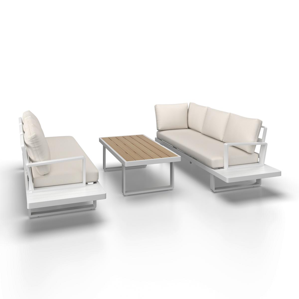 Loungegarnitur Tilly Creme Metall/Outdoorstoff +Abdeckung - Creme/Naturfarben, MODERN, Kunststoff/Textil (288,5/70/74cm) - Bessagi Garden