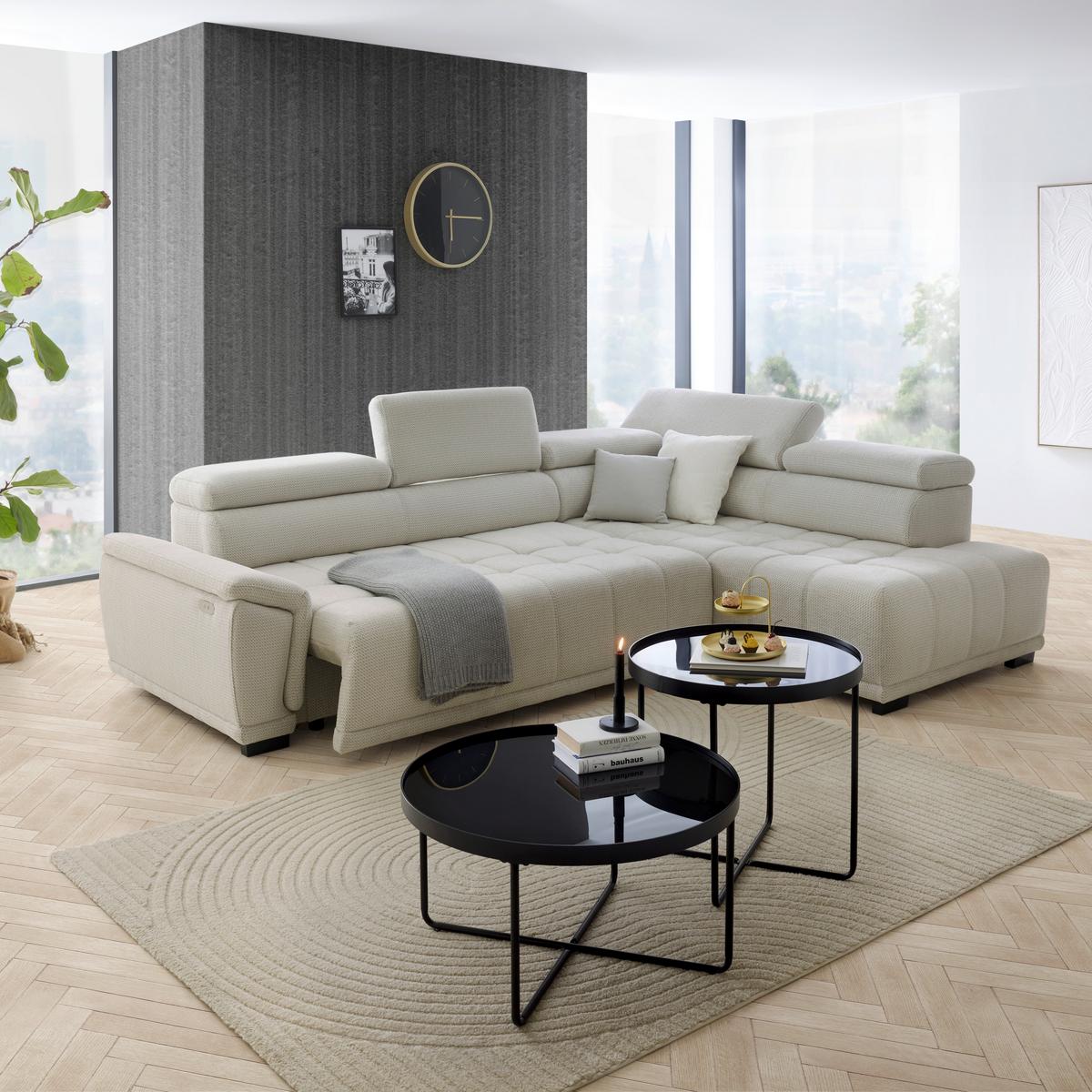 Ecksofa Gremio Rechts Grauweiß - Grauweiß/Schwarz, MODERN, Kunststoff/Textil (283/206cm) - Premium Living