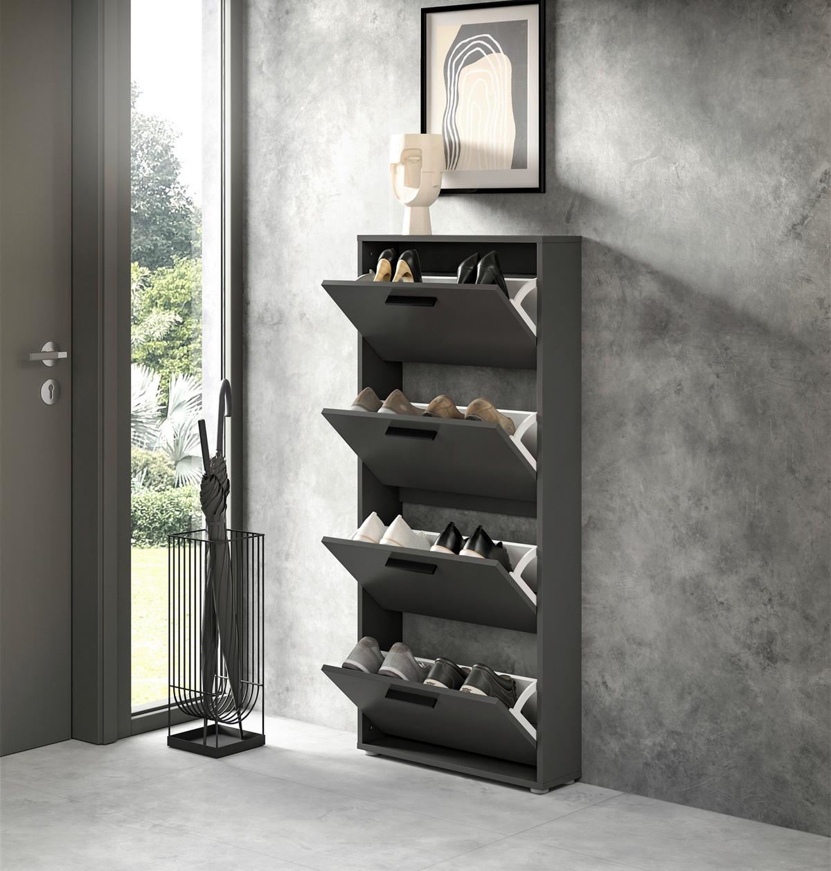 SZAFKA UCHYLNA NA BUTY SAM - antracytowy/czarny, Design, materiał drewnopochodny/tworzywo sztuczne (59/136/17cm) - Carryhome