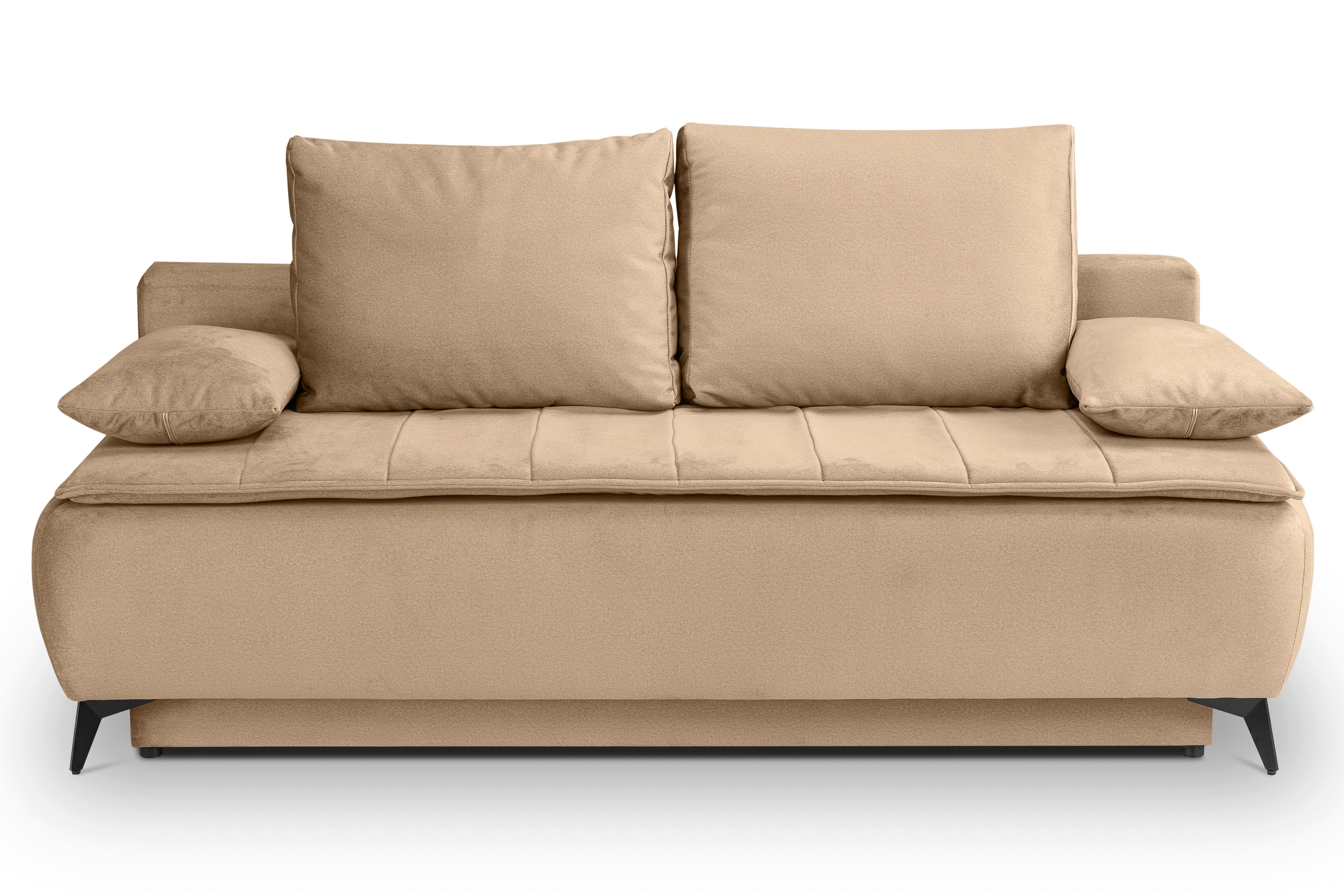 Schlafsofa Sendi Beigebraun - Beigebraun/Schwarz, Basics, Holz/Textil (210/103/90cm) - MID.YOU