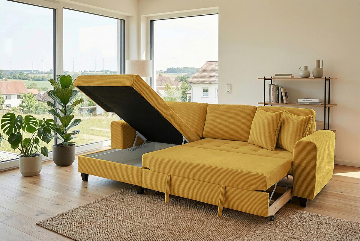 Kutna Garnitura Moritz - boje senfa, Trend, tekstil (155/265cm) - Modern Living