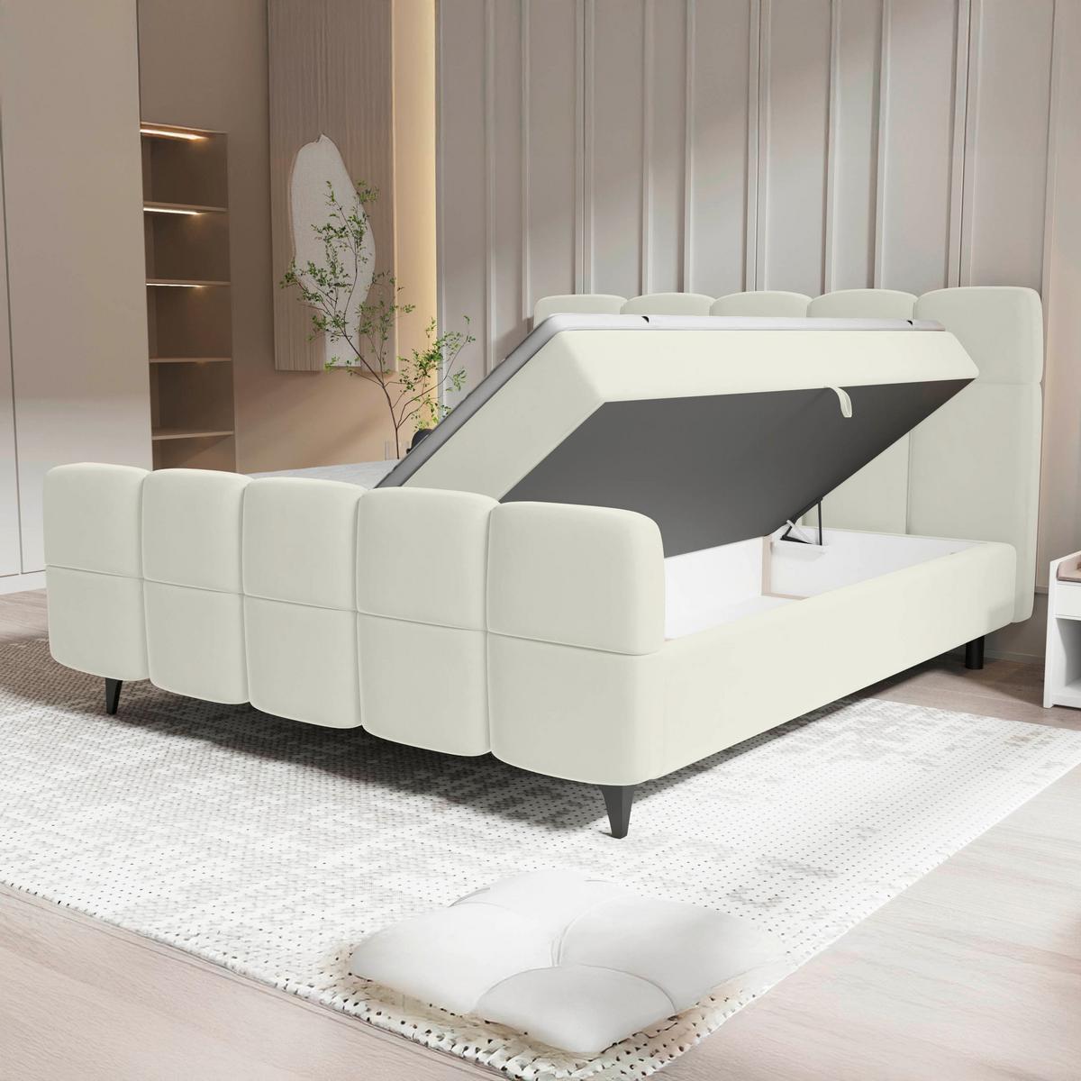 Boxbett Mona Beige ca. 140x200cm - Beige/Schwarz, KONVENTIONELL, Kunststoff/Textil (140/200cm) - Mömax