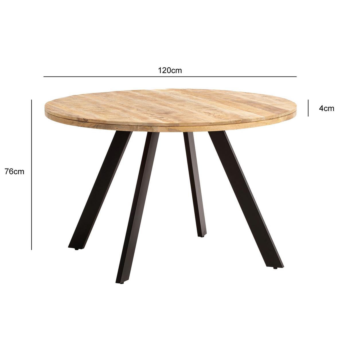 Jedilna Miza Mango, Pravi Les, Ø 120cm - črna/rjava, Design, kovina/les (120/120/76cm) - MID.YOU