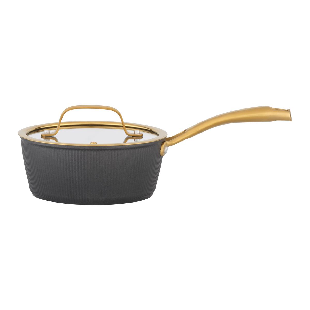 Kochtopfset Goldy Schwarz/Goldfarben, 6-teilig - Klar/Goldfarben, MODERN, Glas/Metall - Mömax