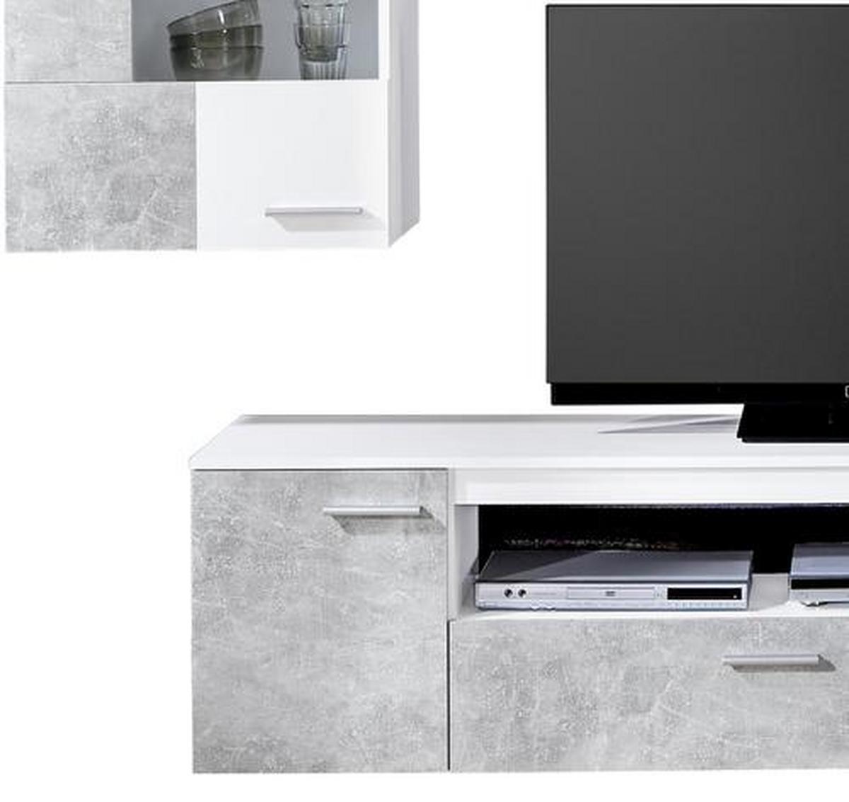 Mobilier camera de zi Vulcan - alb/gri, Modern, sticlă/material pe bază de lemn (265-295/194/40cm) - Based