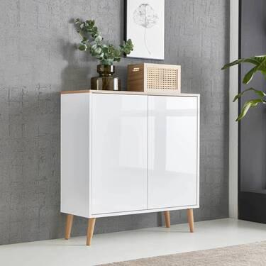 Kommode Mailand Typ 4 Weiß/Eiche - Weiß Hochglanz/Weiß, MODERN, Holz/Holzwerkstoff (79/86/33cm) - MID.YOU
