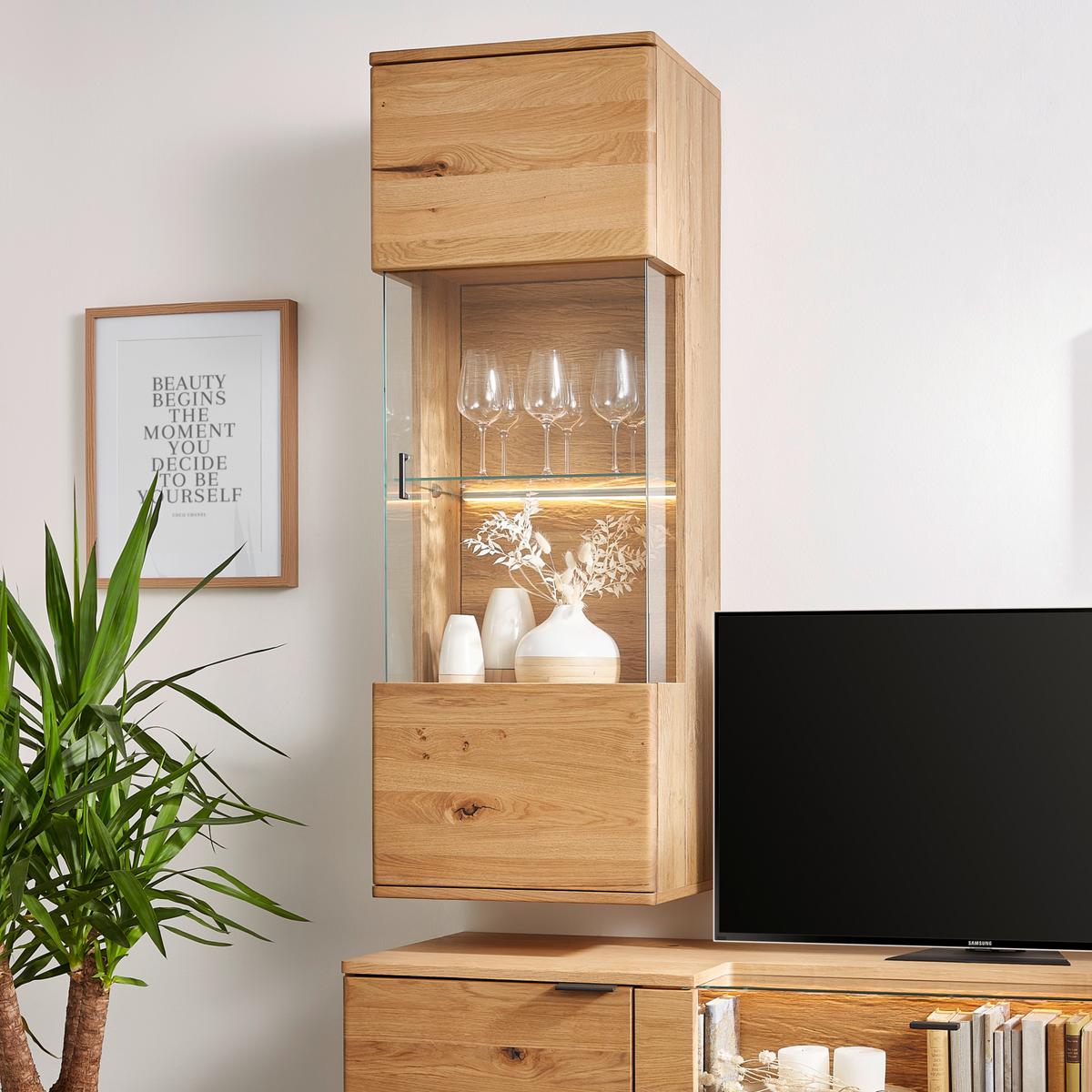 Hängevitrine in Wildeiche - Wildeiche/Schwarz, Modern, Glas/Holz (50/138/37cm) - Premium Living