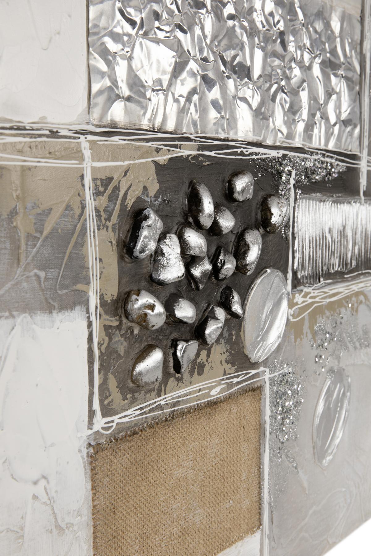 OBRAZ OLEJNY BD18B275B-2A - kolor srebrny/czarny, Design, metal/drewno (120/55/3cm) - Monee