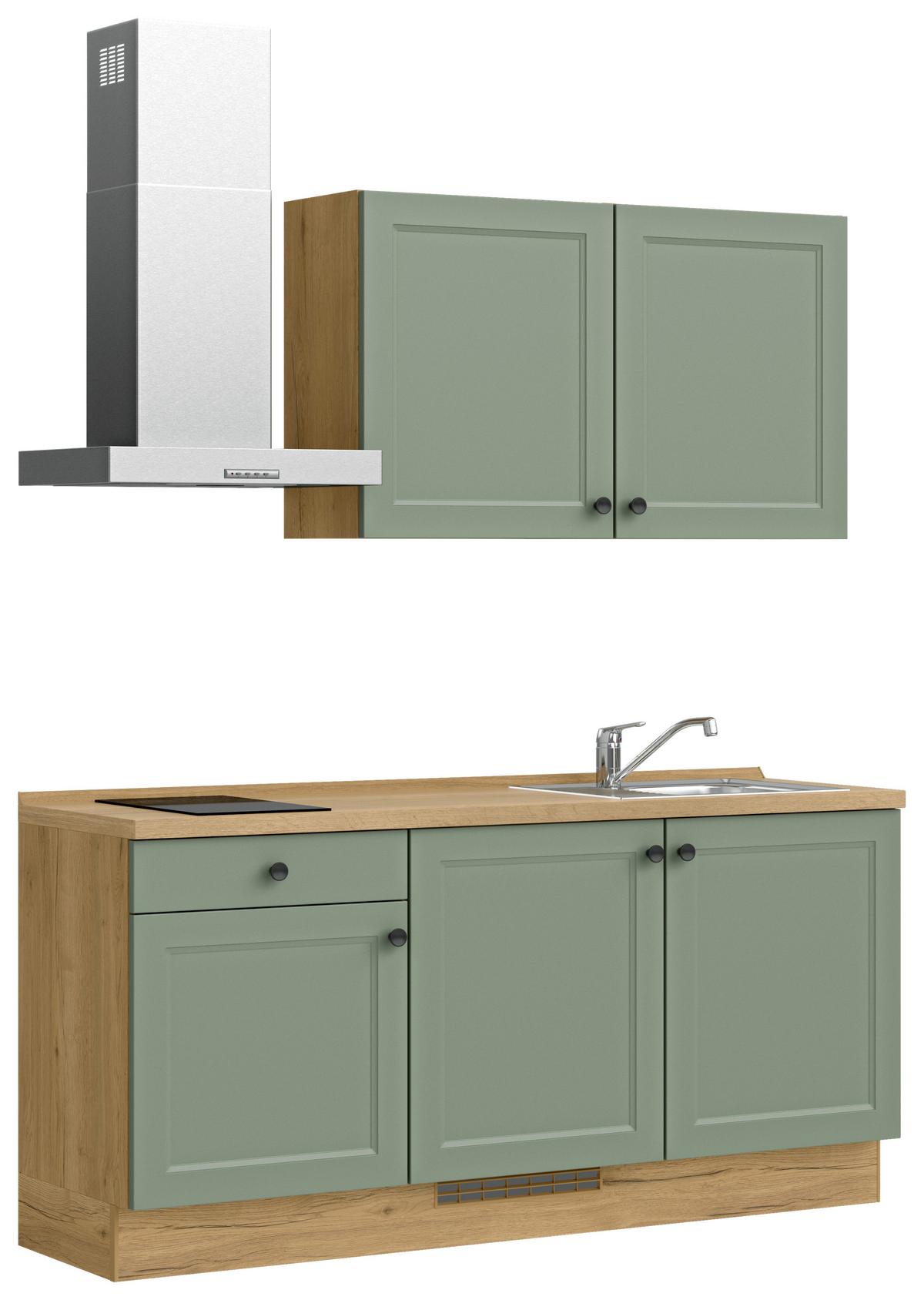 Küchenblock Cascada Low m. Geräten Schilfgrün - Schilfgrün/Eichefarben, MODERN, Holzwerkstoff/Metall (180cm) - Nobilia