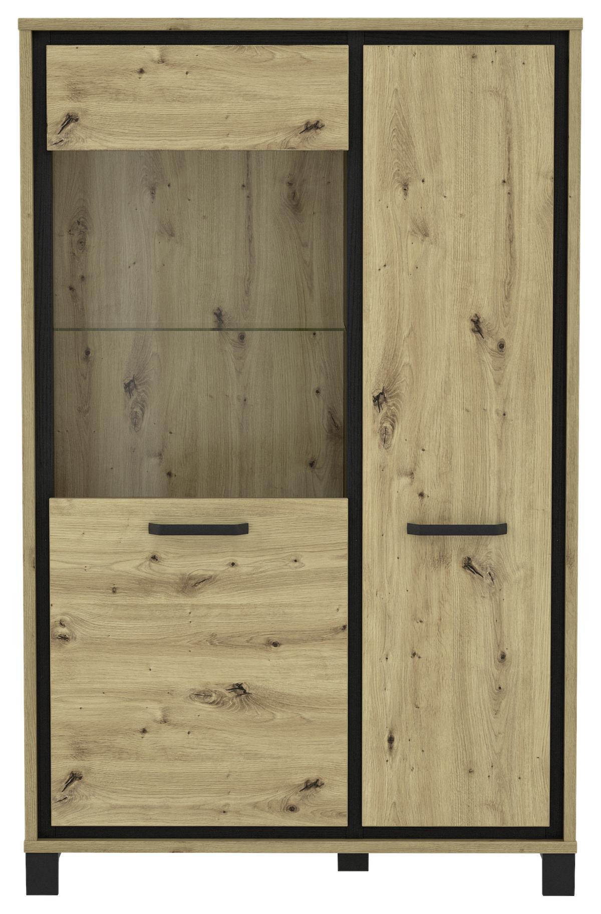Highboard "Trondheim" , Schwarz, Eiche - Eichefarben/Schwarz, Basics, Glas/Holzwerkstoff (101.4/161/41.5cm) - Livetastic