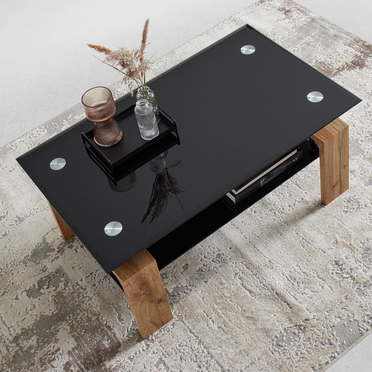Couchtisch Intro Schwarz/Eichefarben - Eichefarben/Schwarz, MODERN, Glas/Holzwerkstoff (100/60/45cm) - Mömax
