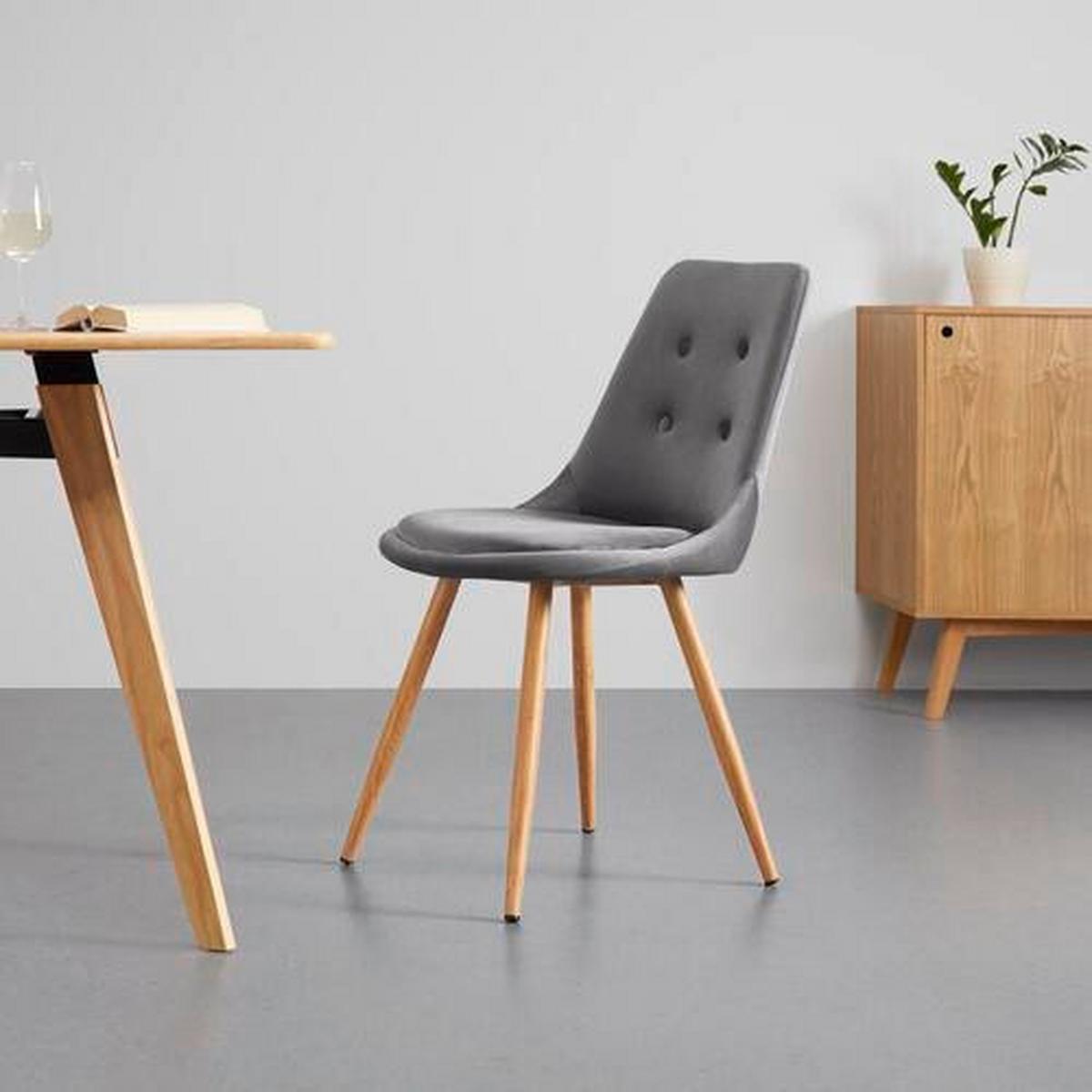 KRZESŁO IRIS - kolor dębowy/ciemnoszary, Modern, metal/tkanina (49/87/55cm) - Bessagi Home