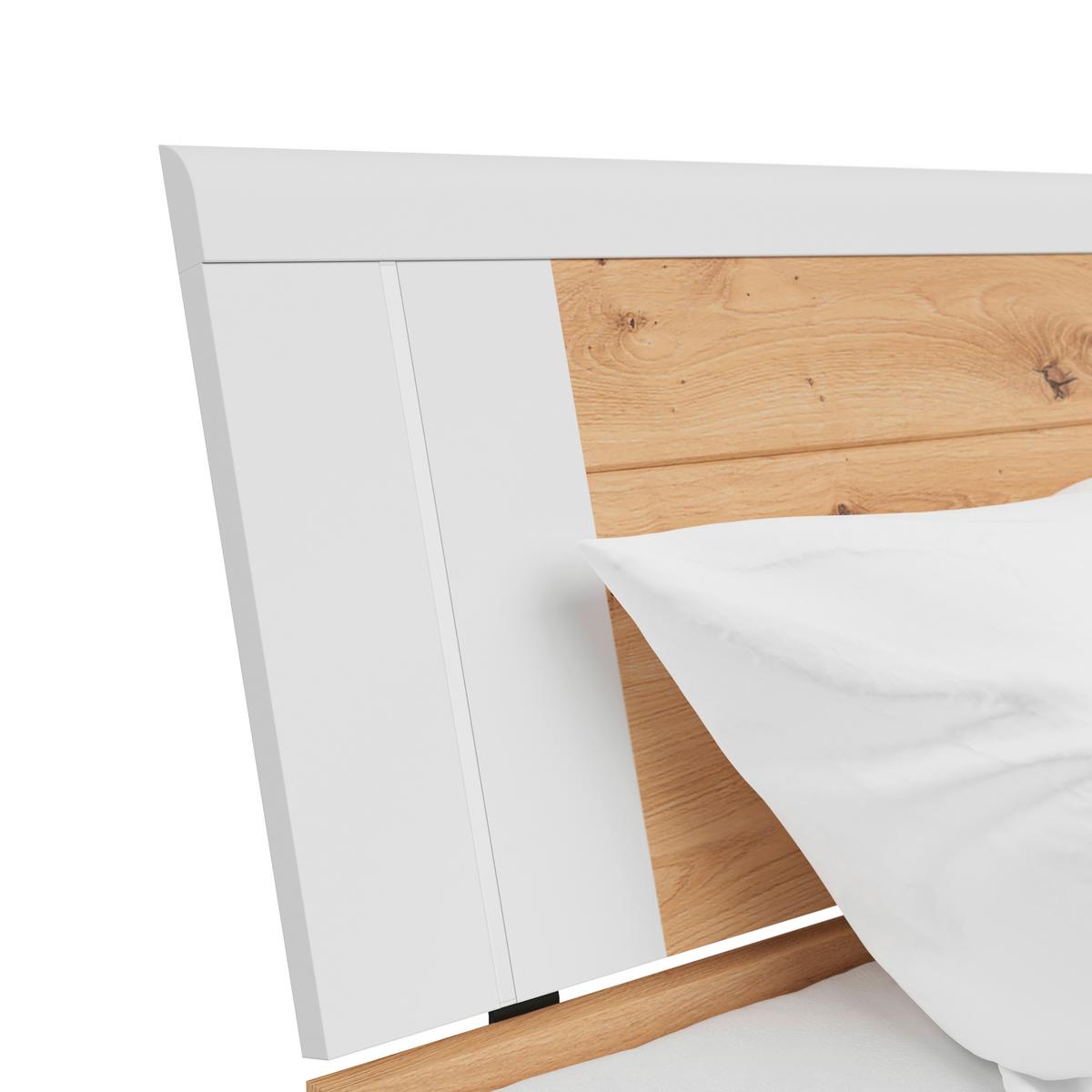 Stauraumbett in Weiss/Eichefarben - Weiss/Eiche Artisan, Konventionell, Holzwerkstoff (160/200cm) - Mömax