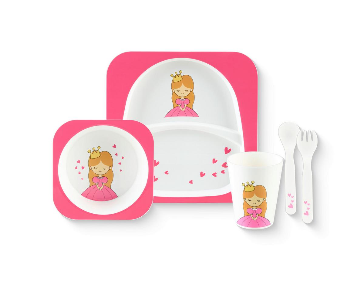 Set de veselă pentru copii Marlon - roz aprins/alb, Konventionell, plastic (21,2/21,2/2,1cm) - Mömax