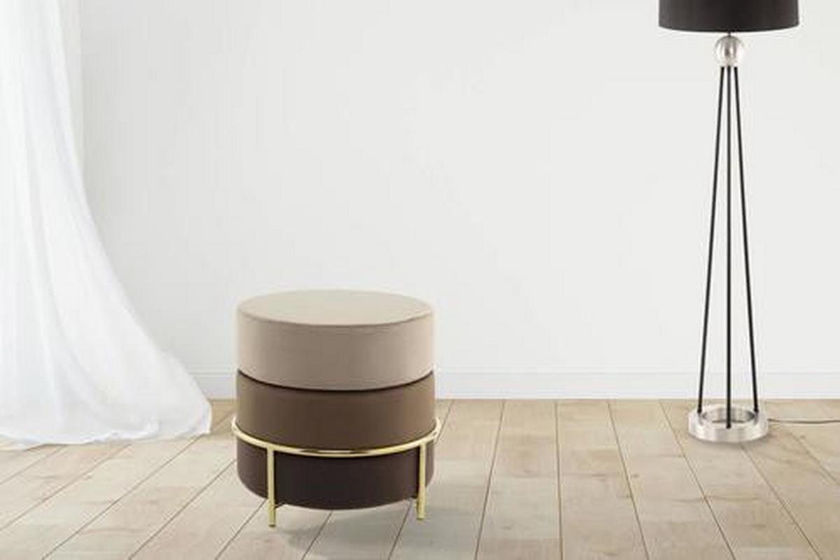 Hocker Creme/Braun ca. 48,5x46 cm - Goldfarben/Braun, Basics, Holzwerkstoff/Textil (48,5/46/48,5cm) - Kayoom