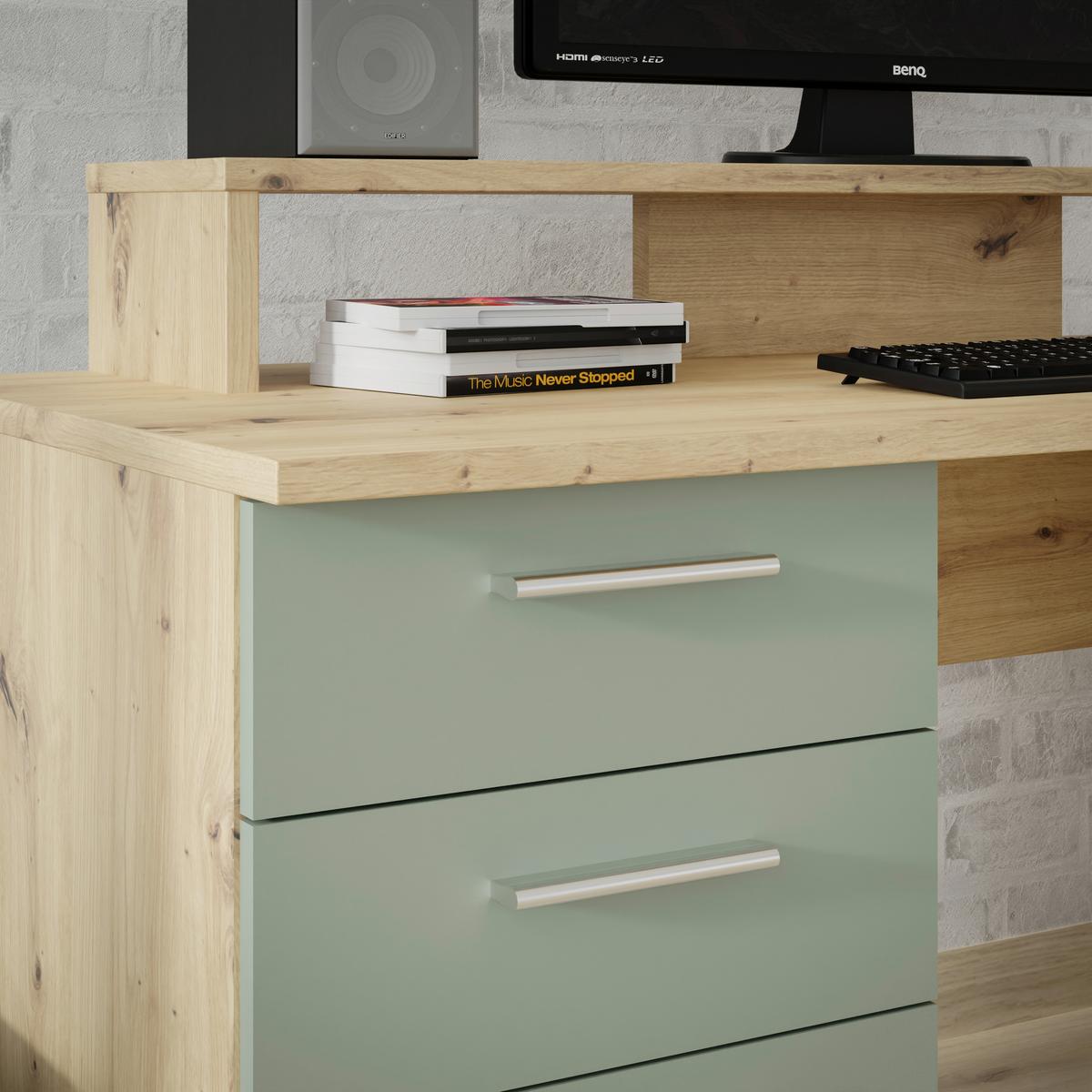 Masă de scris NET - verde salvie/culoare lemn stejar, Modern, plastic/metal (145/90,7/60cm) - Modern Living