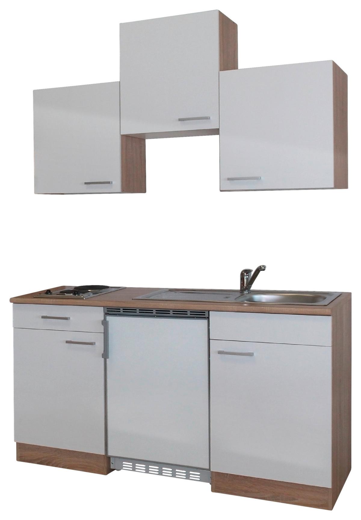 Miniküche Economy m. Geräten B: ca. 150cm Weiß/Eichefarben - Eichefarben/Weiß, Basics, Holzwerkstoff (150cm) - Respekta