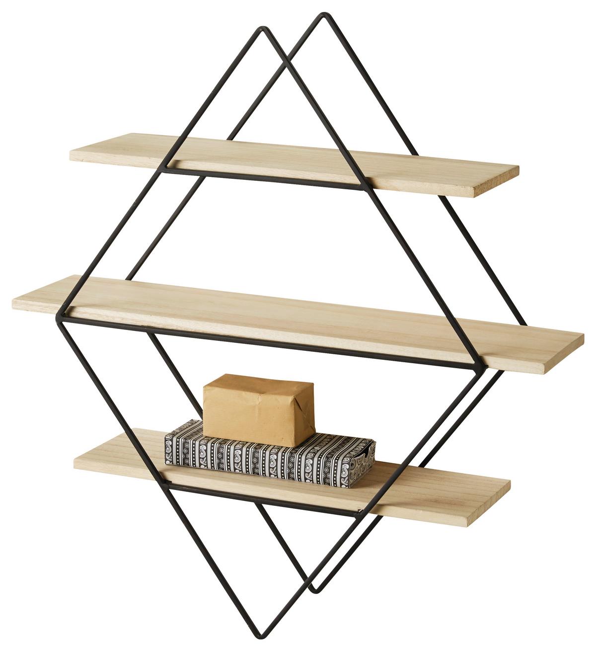 Falipolc Fekete Váz 3 Polclap Cantella - natúr színű/fekete, Modern, fa/fém (56/61/15cm) - Mömax