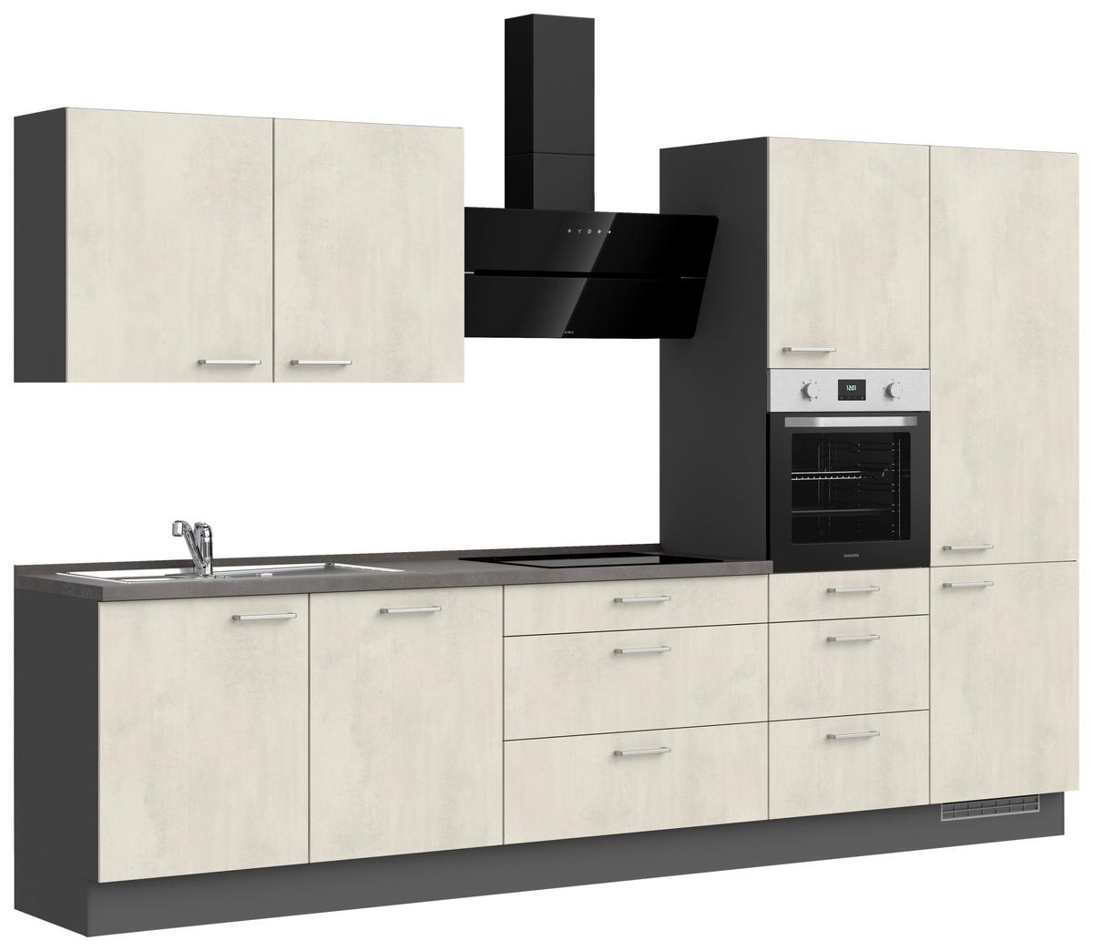Küchenblock Riva High m. Geräten Weiß - Schieferfarben/Edelstahlfarben, MODERN, Holzwerkstoff/Metall (330cm) - Nobilia