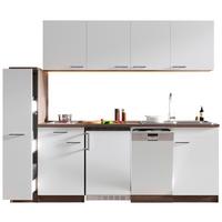 Küchenblock Oliver mit Geräten ca. 225 cm Weiß - Eichefarben/Alufarben, Basics, Holzwerkstoff/Kunststoff (225cm) - Respekta