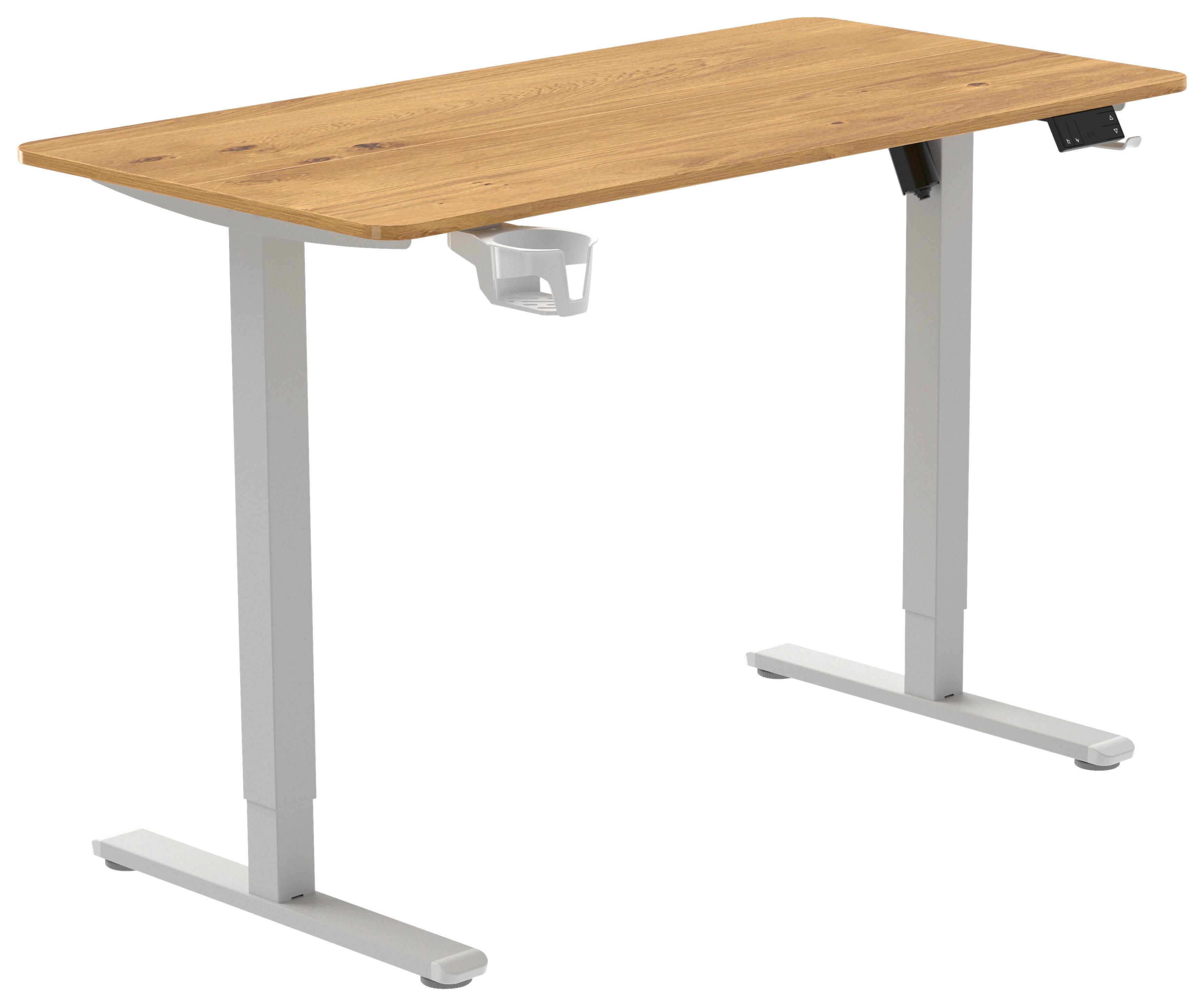 BIURKO PIKA - dąb deskowy/biały, Modern, materiał drewnopochodny/tworzywo sztuczne (120/60/70-115cm) - Livetastic