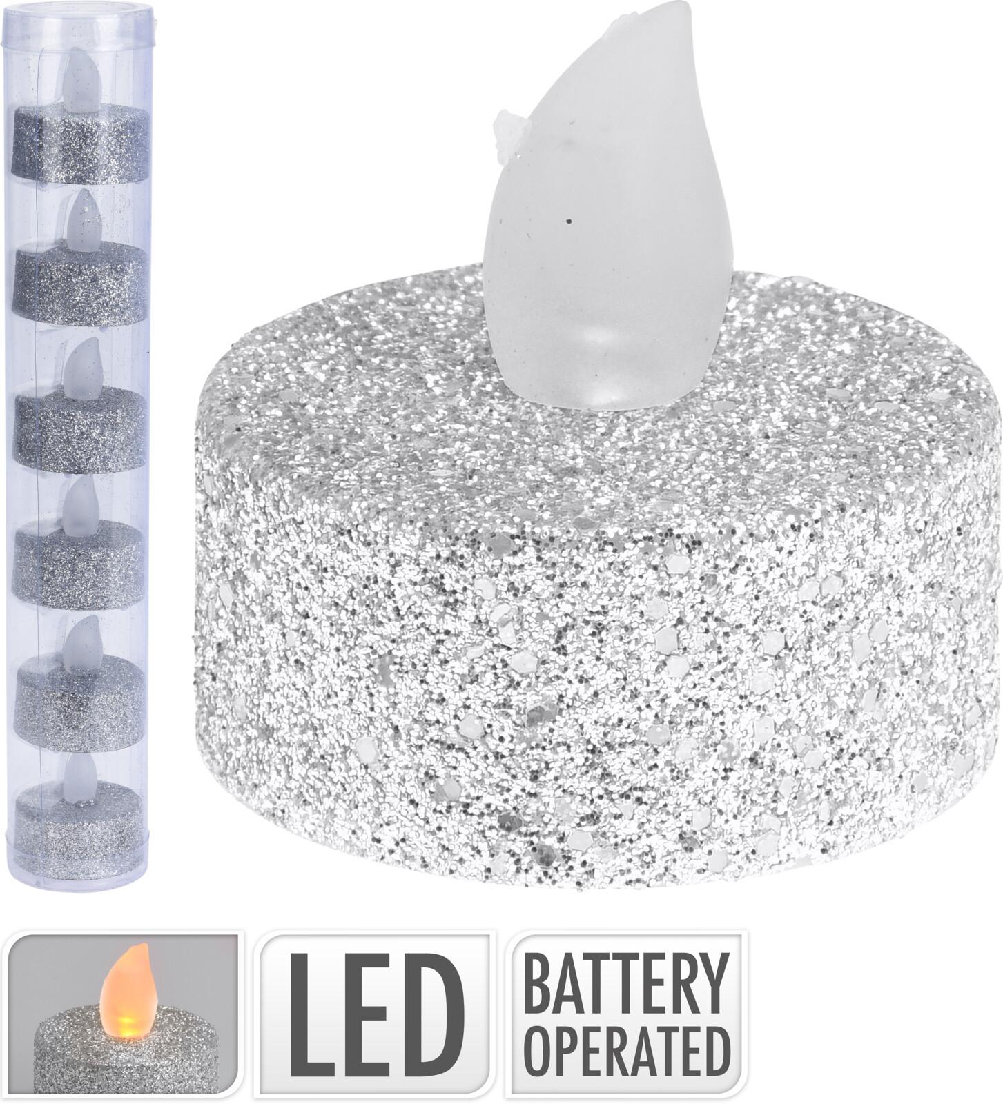LED-es Teamécses Glitter 6db/csomag - szürke, műanyag (3,8/4cm)