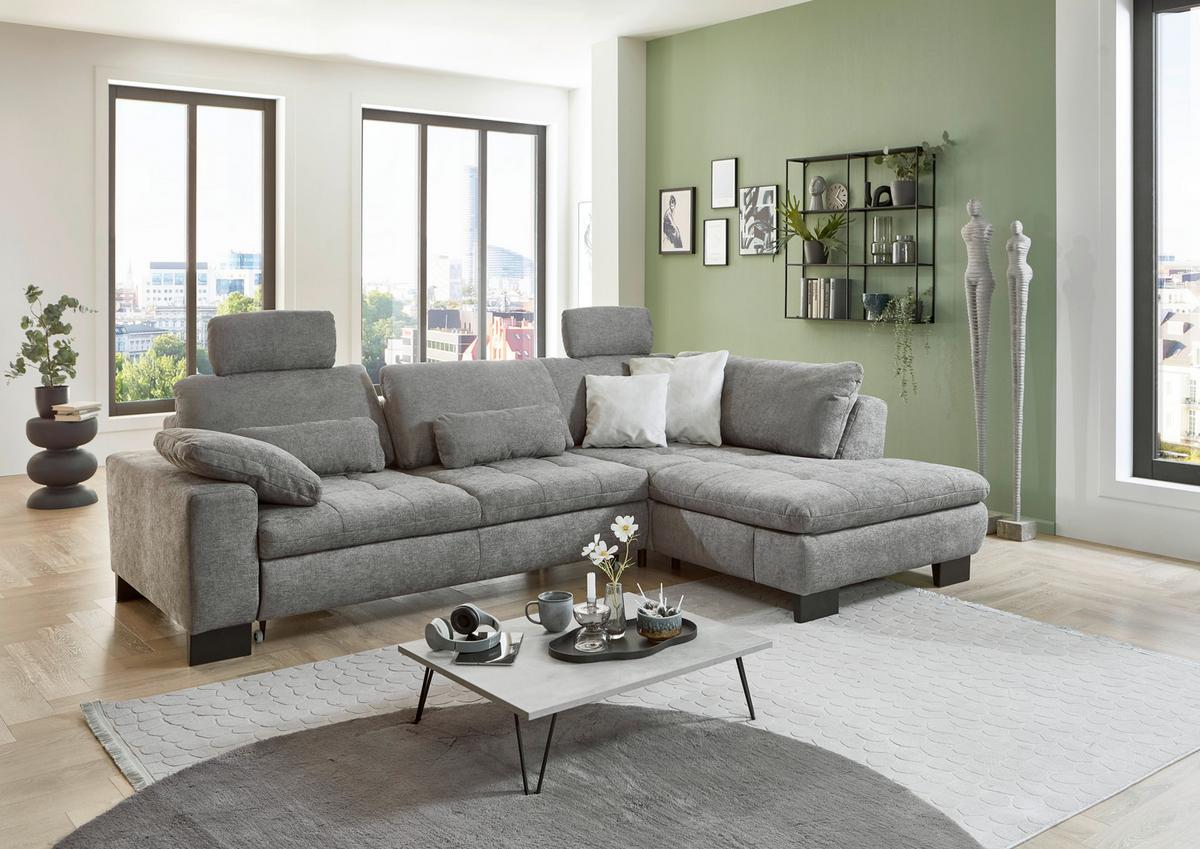 Ecksofa Lando Grau - Schwarz/Grau, MODERN, Textil/Metall (289/84/197cm) - Premium Living