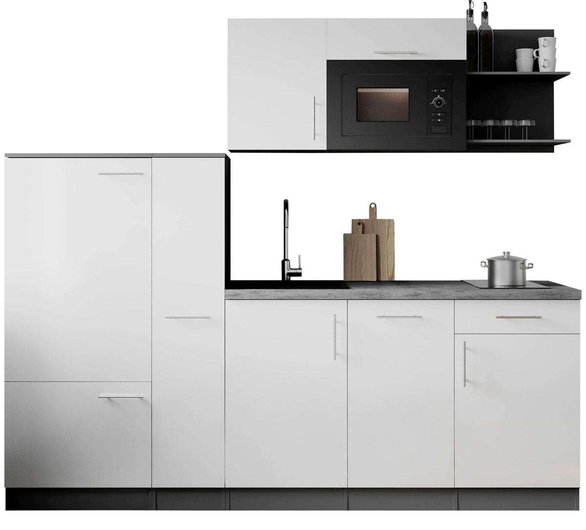 Küchenblock Oliver m. Geräten Weiß - Weiß/Grau, Trend, Holzwerkstoff/Metall (235cm) - Respekta