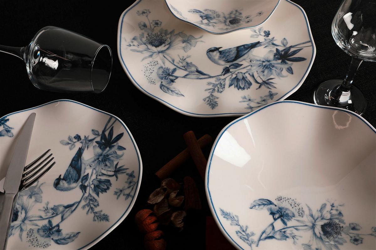 SERWIS OBIADOWO-ŚNIADANIOWY GBSNES24Y4E1891 - niebieski/biały, Basics, ceramika (25cm) - P & B