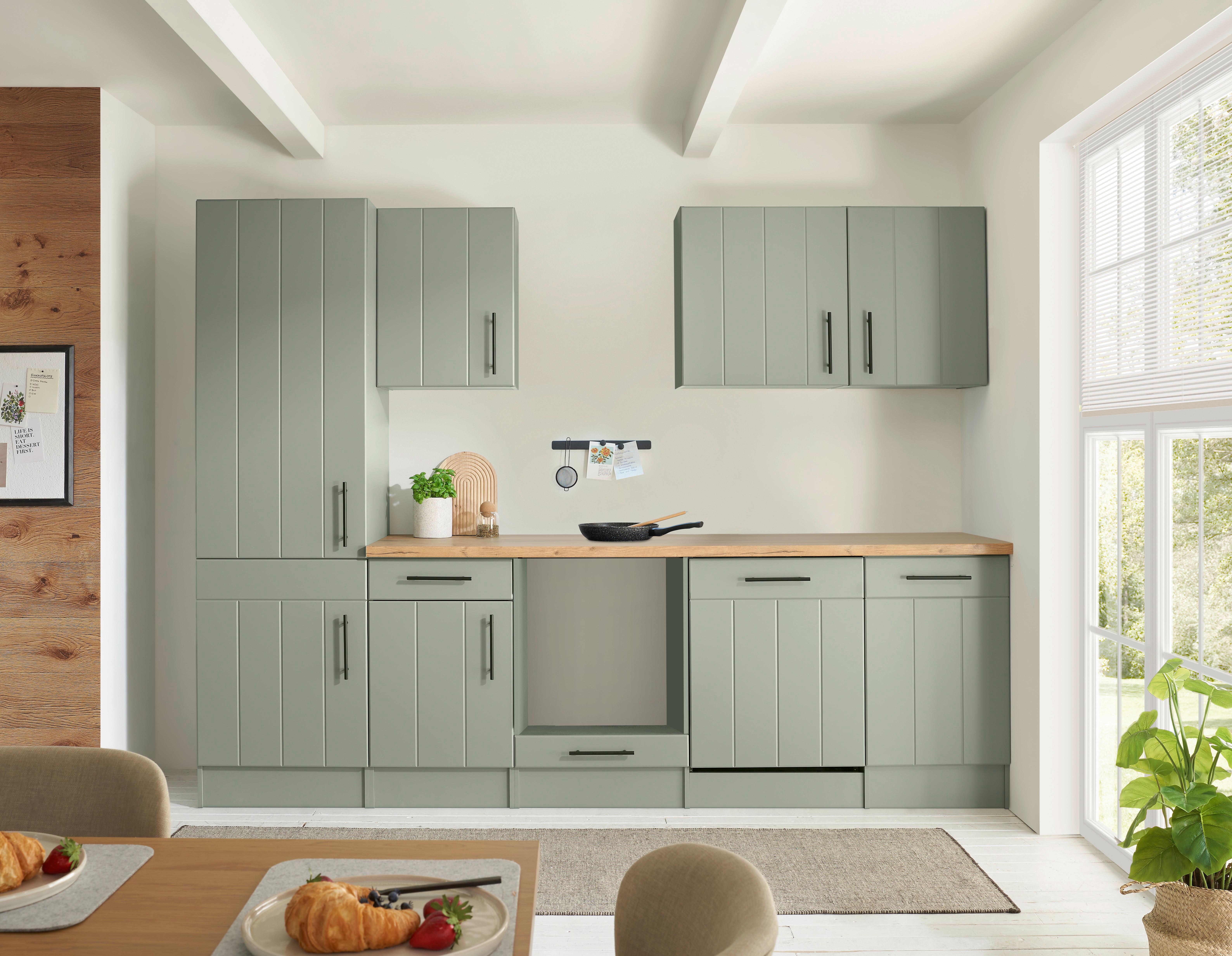 Küchenleerblock Anton o. Geräte Wildeiche/Schilfgrün - Schilfgrün/Wildeiche, Trend, Holzwerkstoff/Metall (280cm) - Respekta