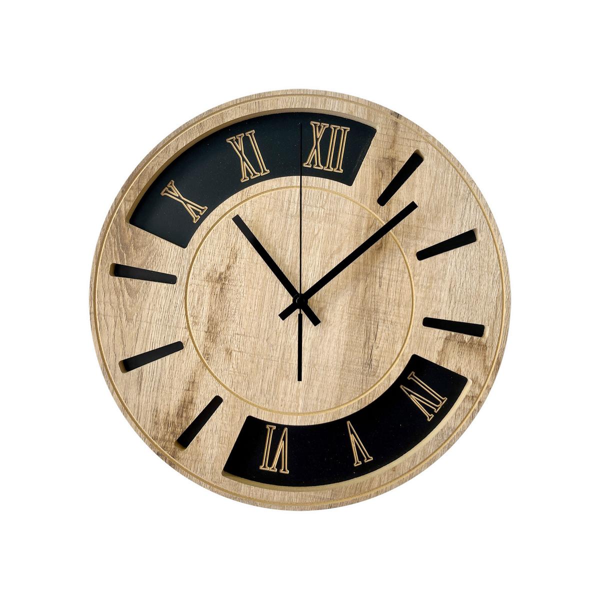 Wanduhr Schwarz/Eichefarben Ø ca. 36cm - Eichefarben/Schwarz, Basics, Holz/Kunststoff (36cm)