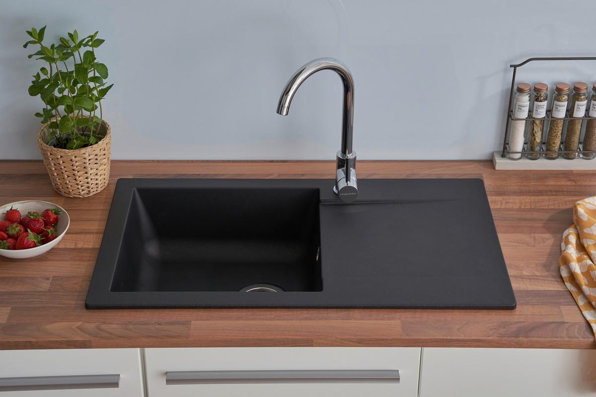 Einbauspüle Denver ca. 78x17x43,5 cm Schwarz - Schwarz, Trend, Glas/Kunststoff (78/17/43,5cm) - Respekta