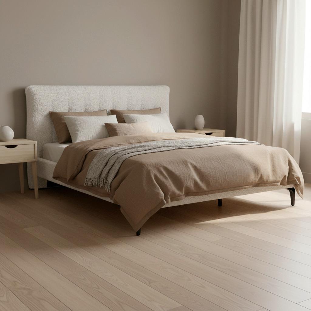 Pat tapițat crem Clea cca 180X200 crem - ivoar/maro deschis, Modern, lemn/metal (180/200cm) - Bessagi Home