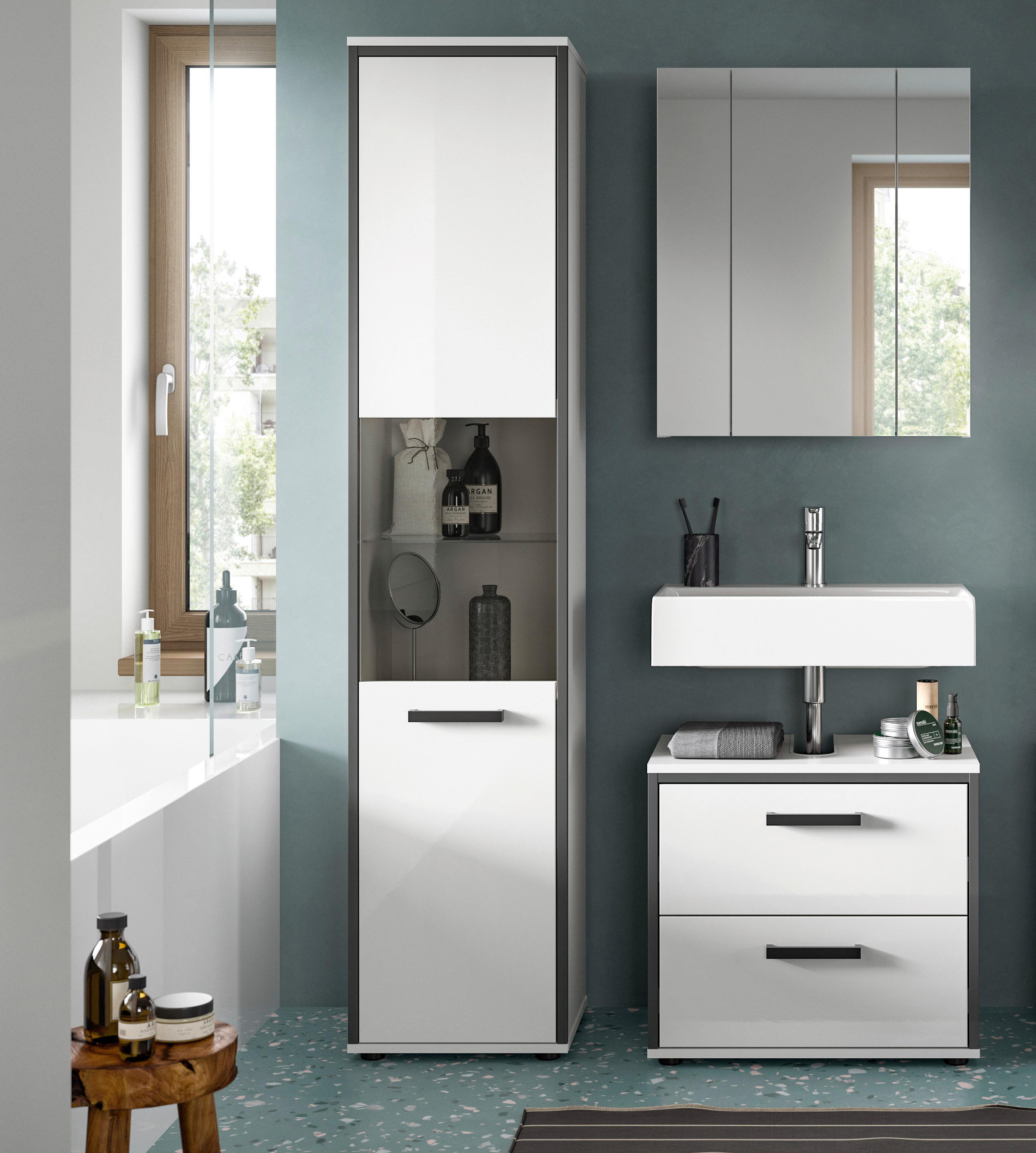 Badezimmer Kojak 3-tlg. Weiß/Anthrazit - Weiß Hochglanz/Schwarz, MODERN, Holzwerkstoff/Kunststoff (100cm) - MID.YOU