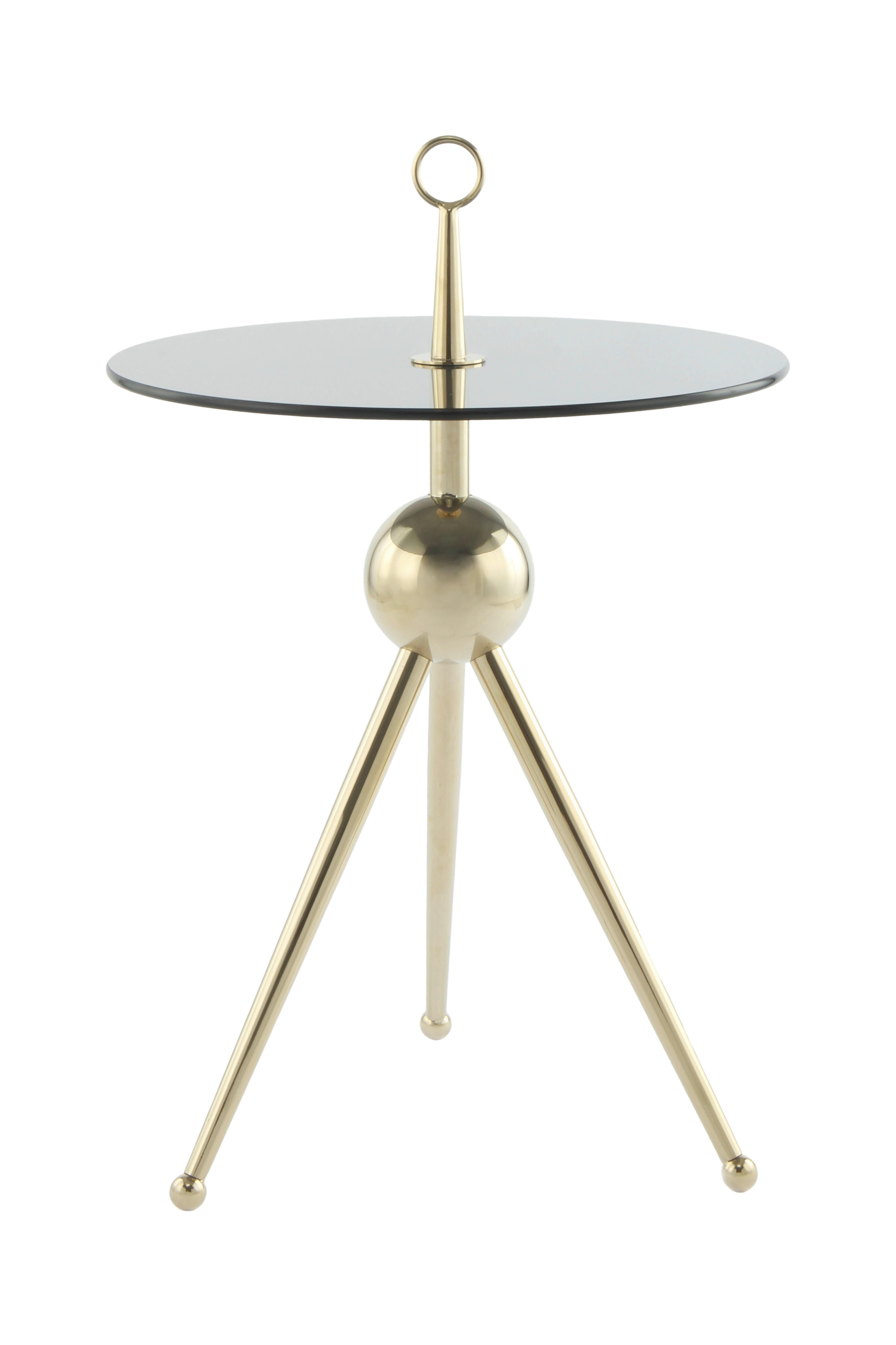 Beistelltisch Lcuhl-Gld-Gry - Goldfarben/Grau, Modern, Glas/Metall (46/46/52cm) - Kayoom