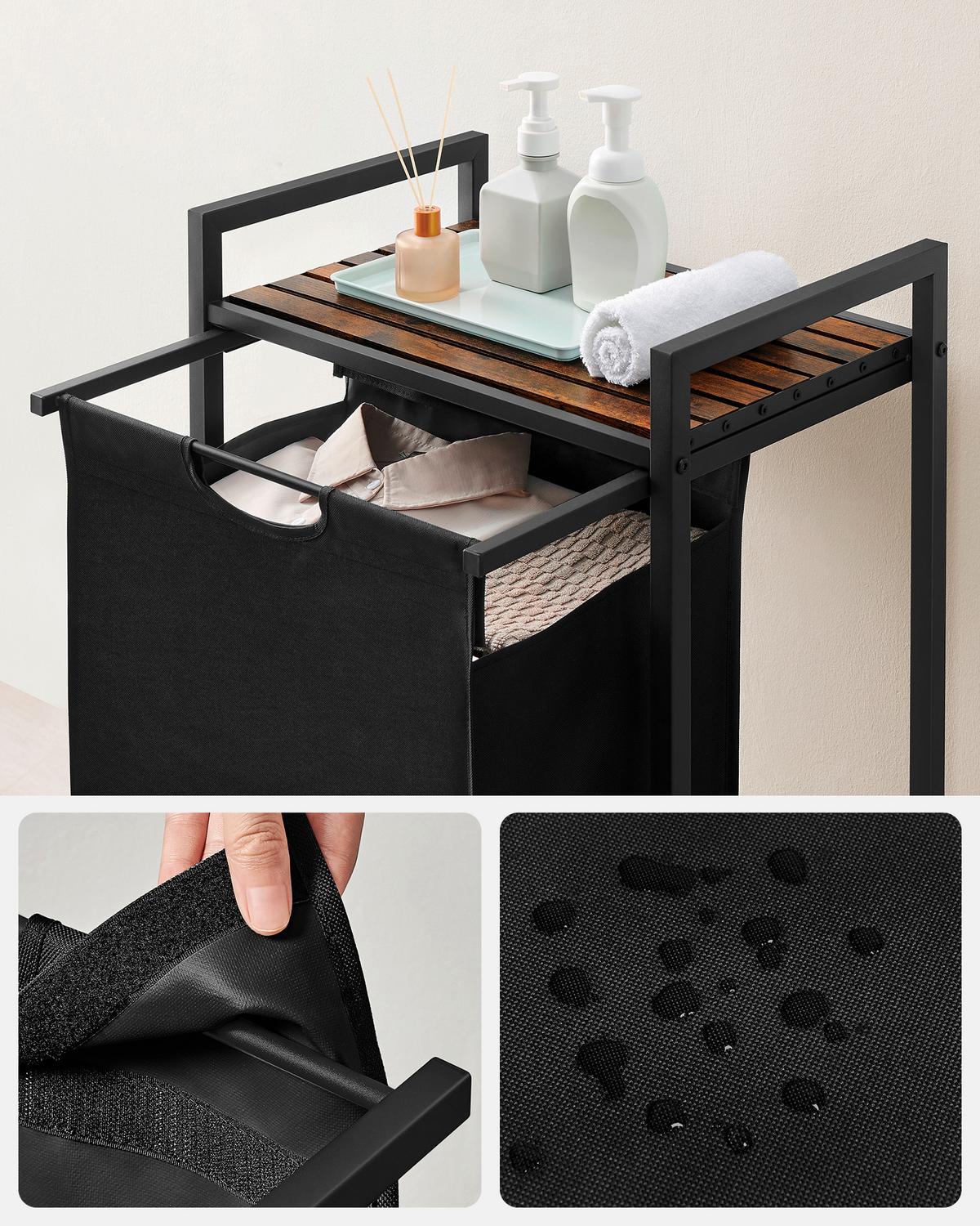 WÄSCHEKORB BLH101B01 - Schwarz/Braun, Trend, Holzwerkstoff/Textil (50/72/33cm) - MID.YOU