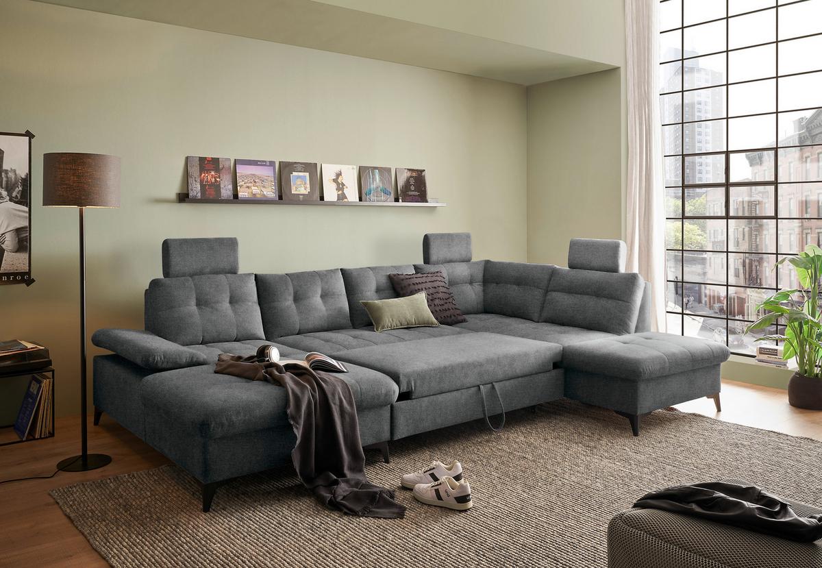 Wohnlandschaft Durban U ca. 170x324x218cm Graphit - Graphitfarben/Schwarz, KONVENTIONELL, Kunststoff/Textil (170/324/218cm) - MID.YOU