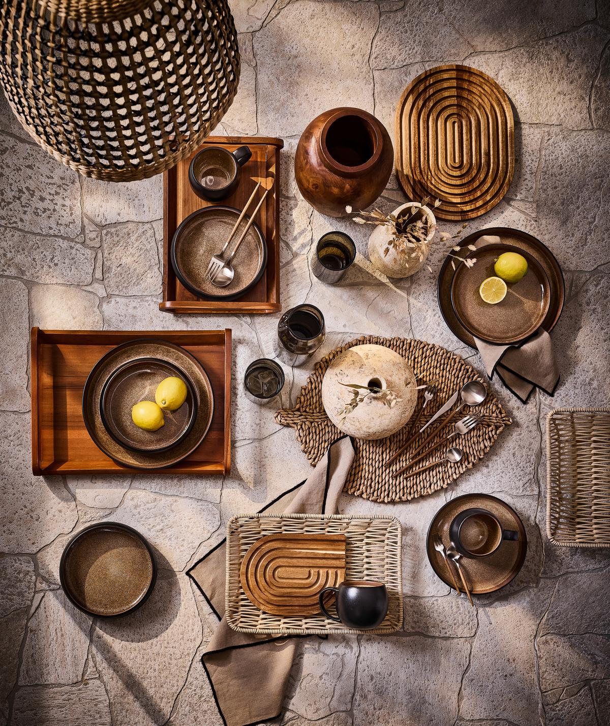 SERWIS OBIADOWO-ŚNIADANIOWY FARO - brązowy, Design, ceramika - Novel