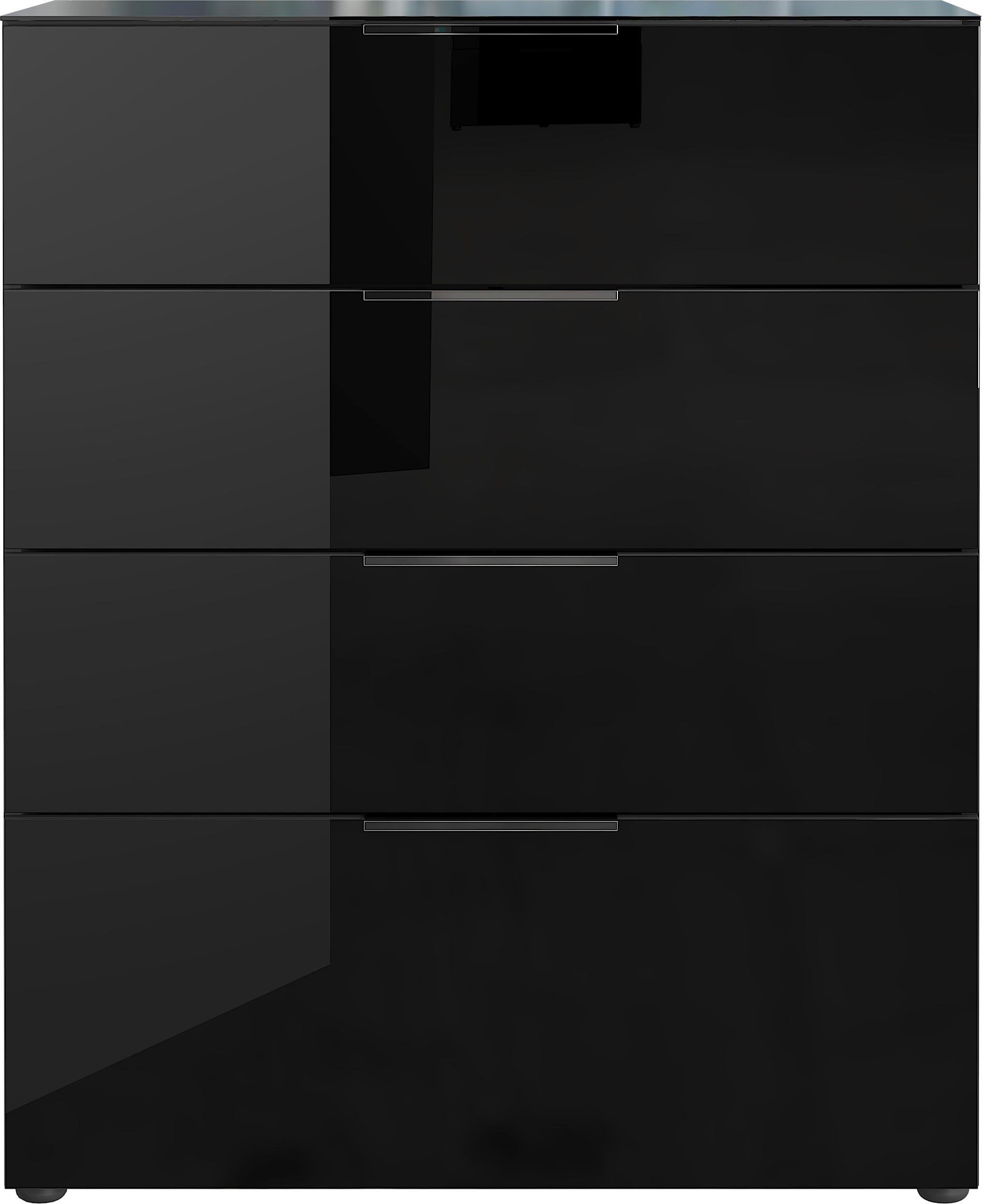Kommode Oakland in Schwarz - Silberfarben/Schwarz, Modern, Glas/Holzwerkstoff (83/102/42cm) - Premium Living
